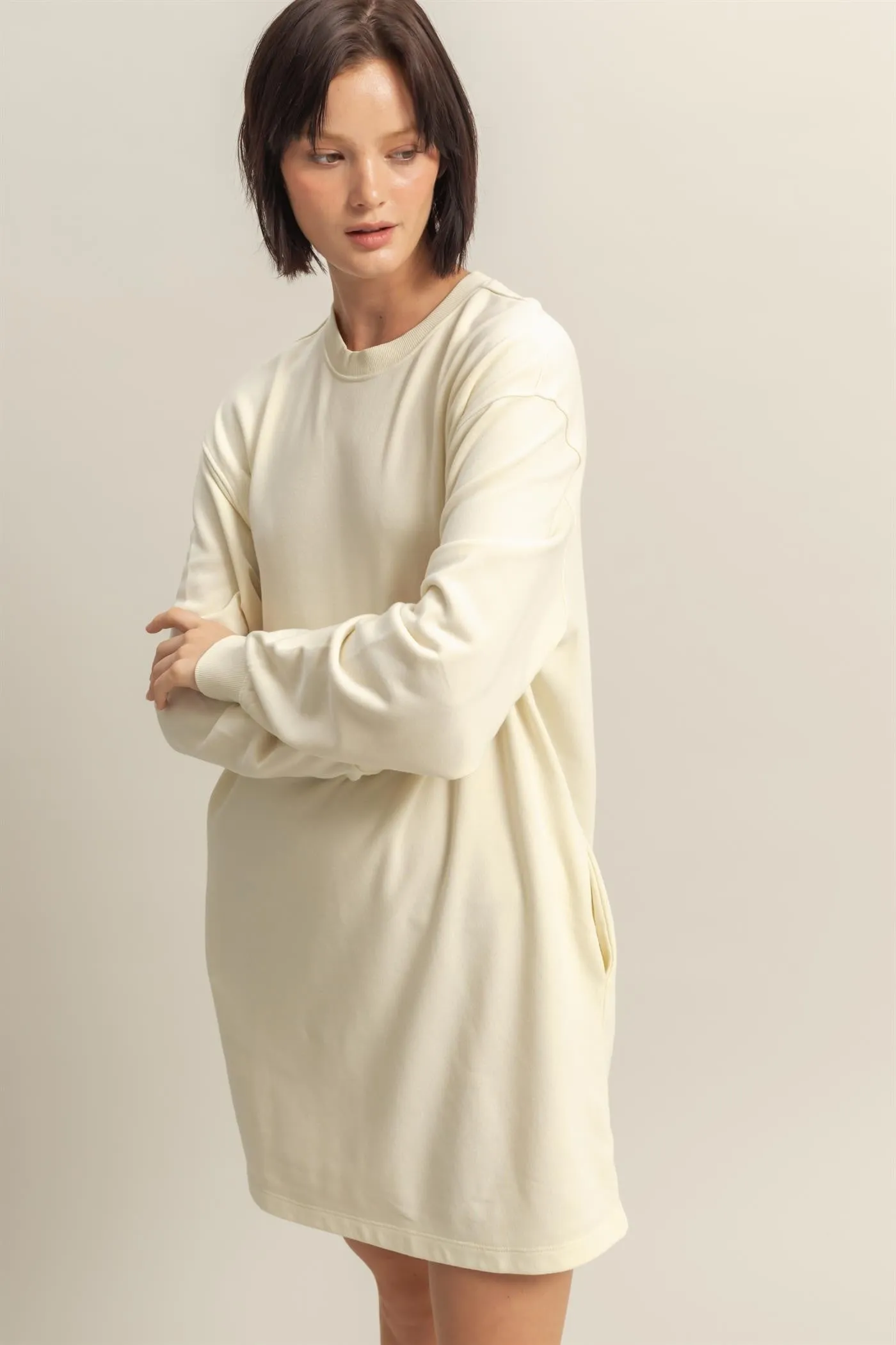 Cream Long Sleeve Oversized Sweatshirt Mini Dress sold by Pinkblush product image thumbnail 2