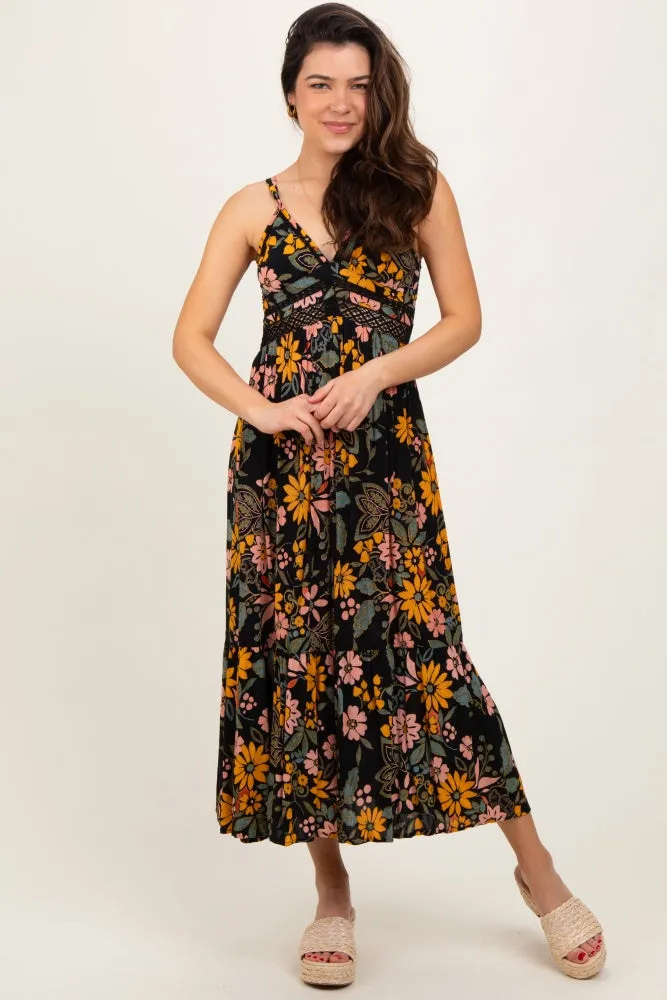 Black Floral Lace Inset Midi Dress sold by Pinkblush