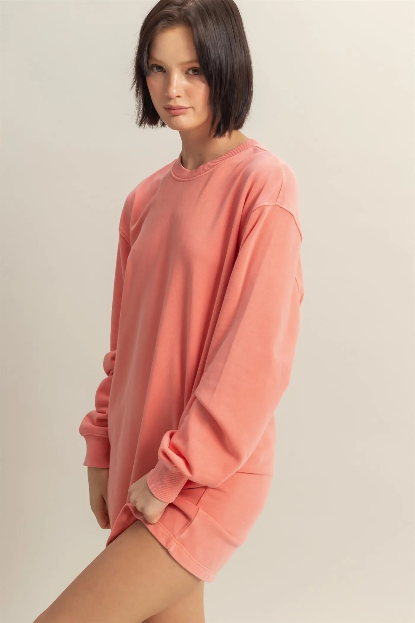 Coral Long Sleeve Oversized Sweatshirt Mini Dress sold by Pinkblush product image thumbnail 2