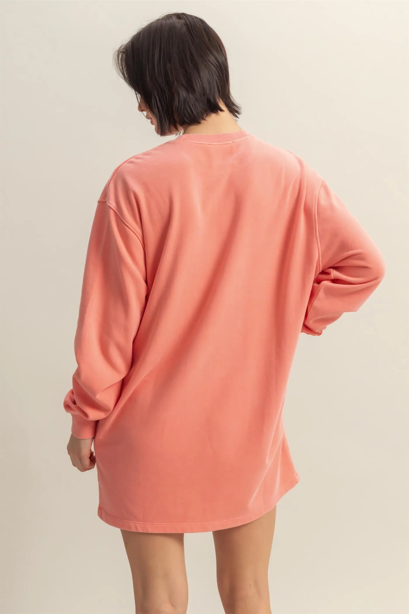 Coral Long Sleeve Oversized Sweatshirt Mini Dress sold by Pinkblush product image thumbnail 3