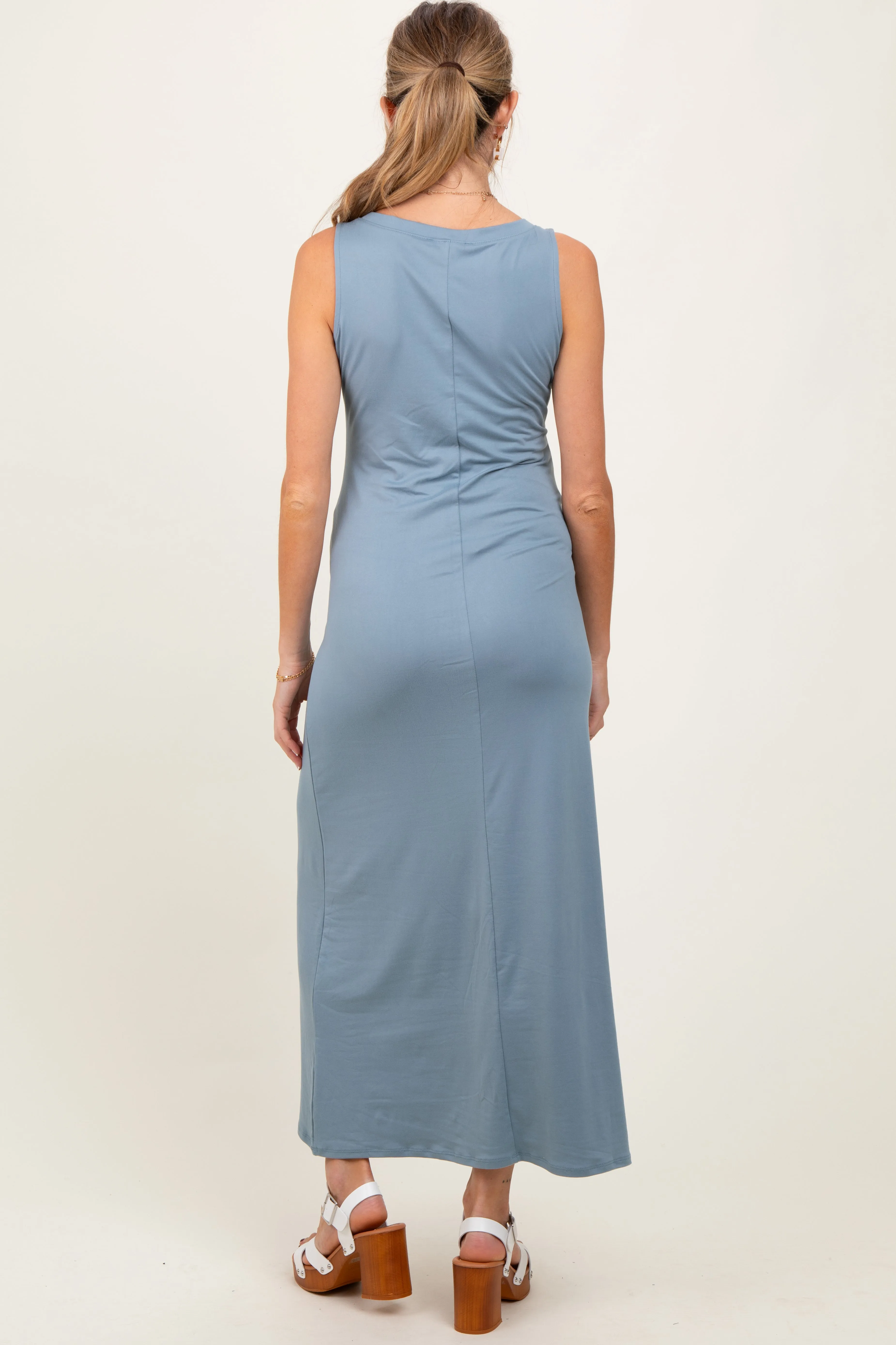 Light Blue Sleeveless Flared Scoop Neck Maternity Maxi Dress sold by Pinkblush product image thumbnail 3