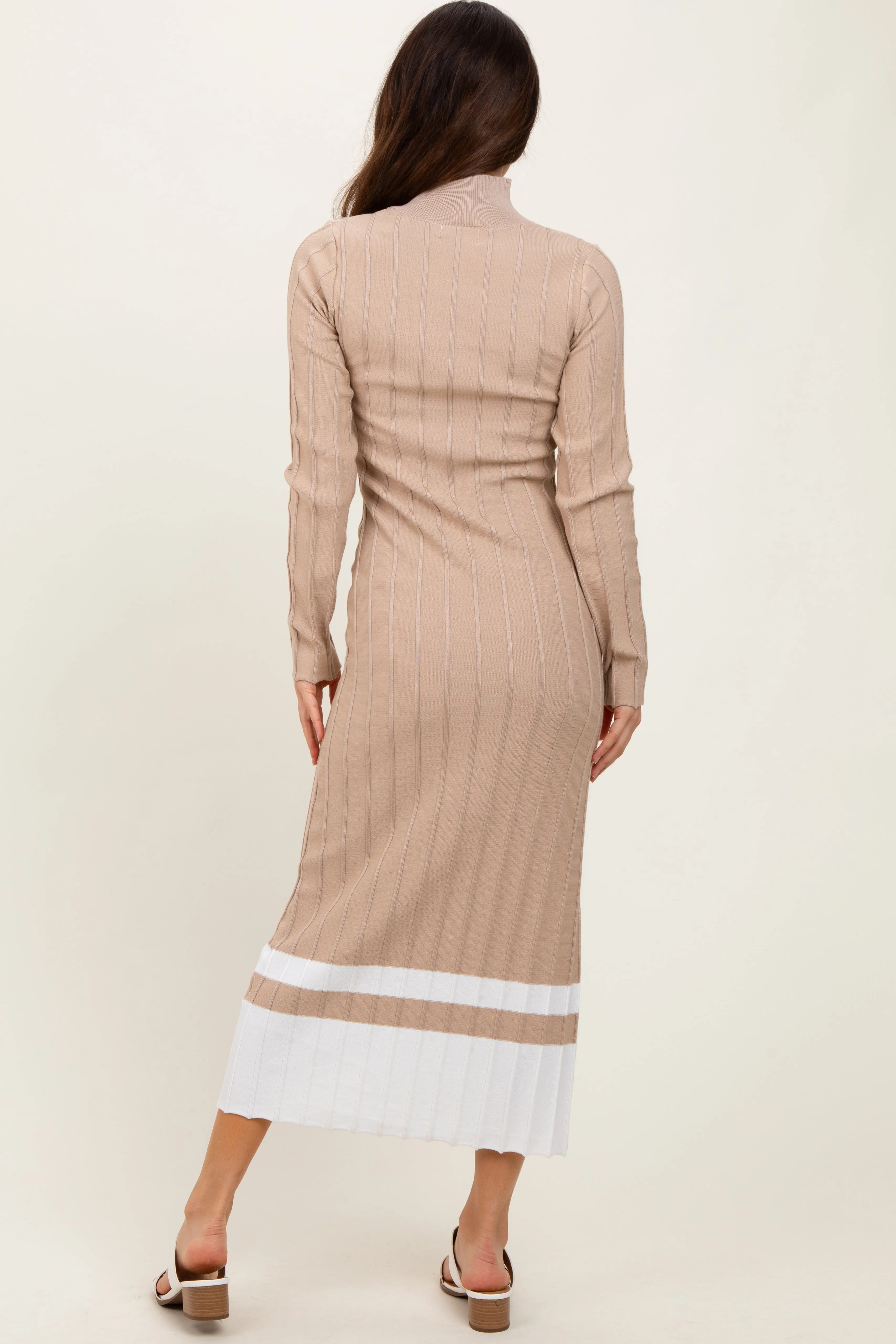 Beige Colorblock Hem Mock Neck Sweater Dress sold by Pinkblush product image thumbnail 3