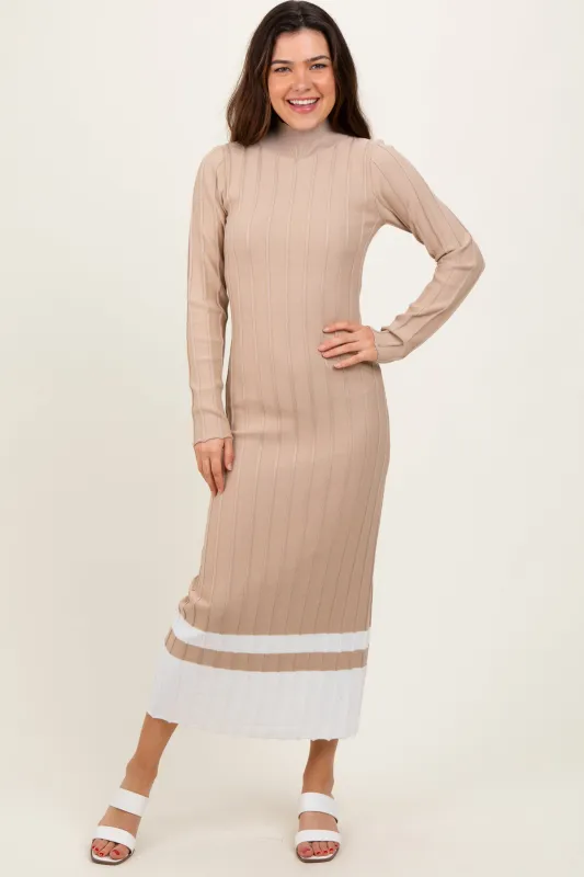 Beige Colorblock Hem Mock Neck Sweater Dress sold by Pinkblush