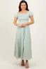 Mint Square Neck Smocked Top Criss Cross Back Tie Maternity Maxi Dress sold by Pinkblush