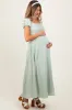 Mint Square Neck Smocked Top Criss Cross Back Tie Maternity Maxi Dress sold by Pinkblush