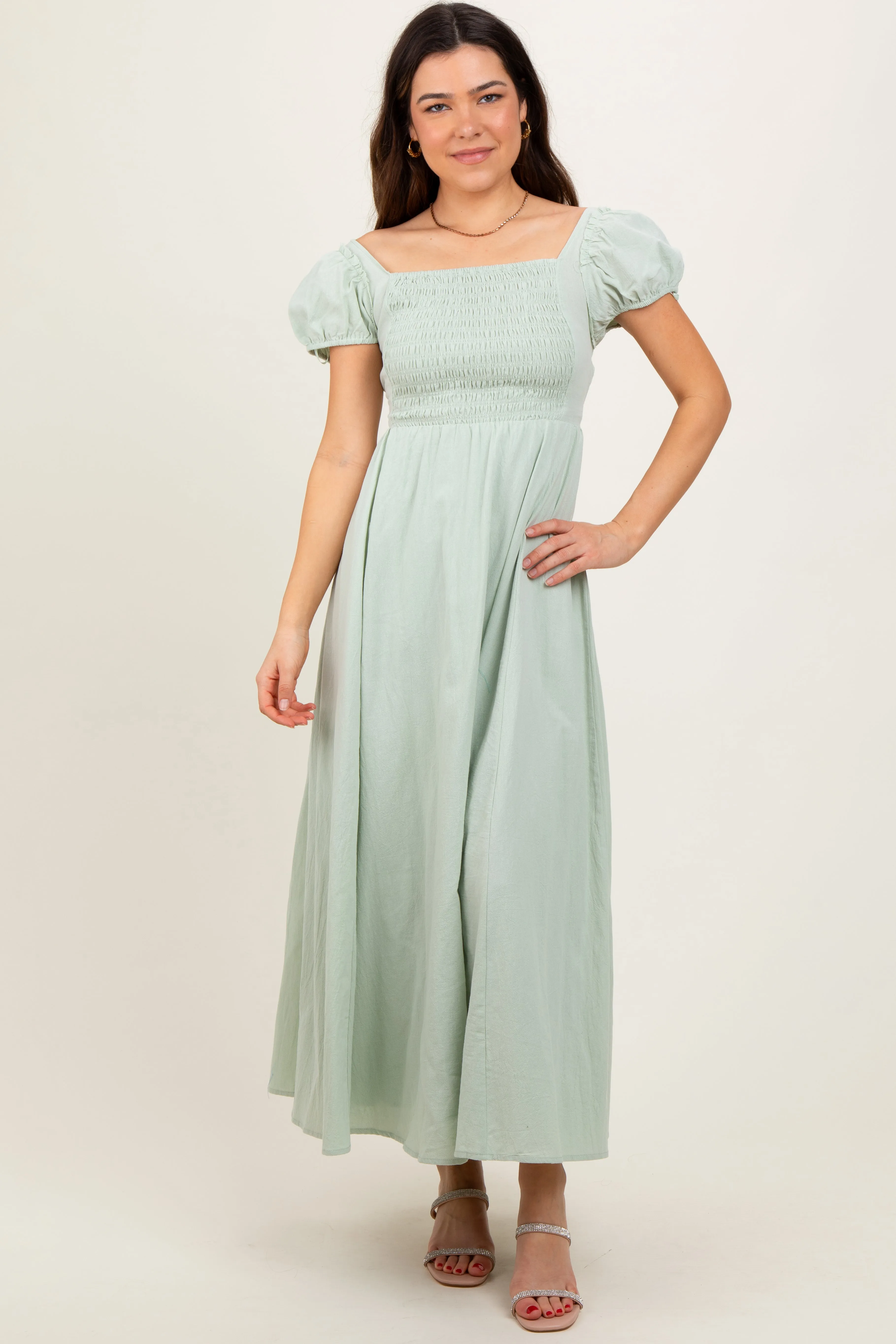Mint Square Neck Smocked Top Criss Cross Back Tie Maxi Dress sold by Pinkblush product image thumbnail 2