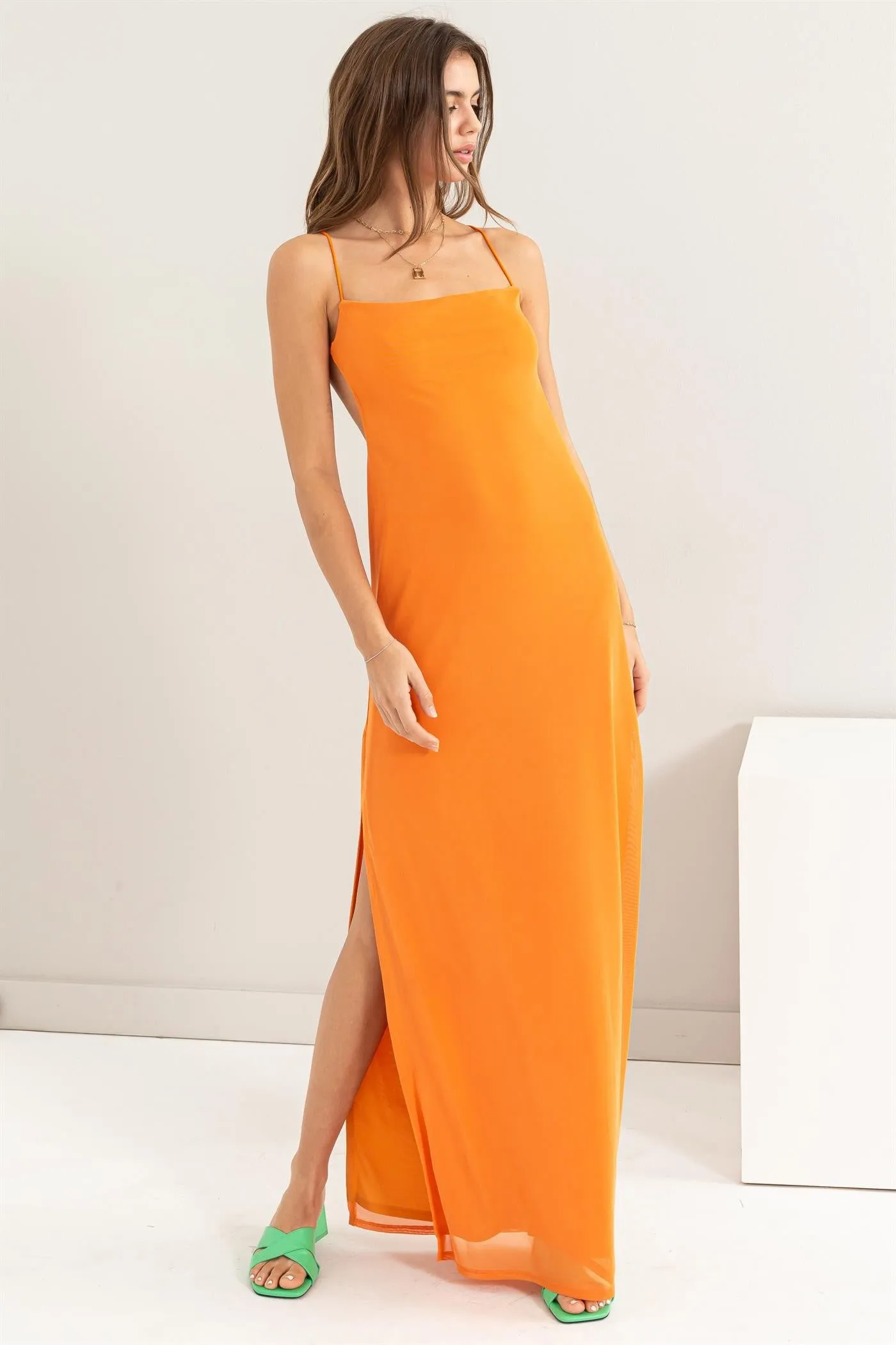 Orange Mesh Backless Maxi Dress sold by Pinkblush product image thumbnail 4