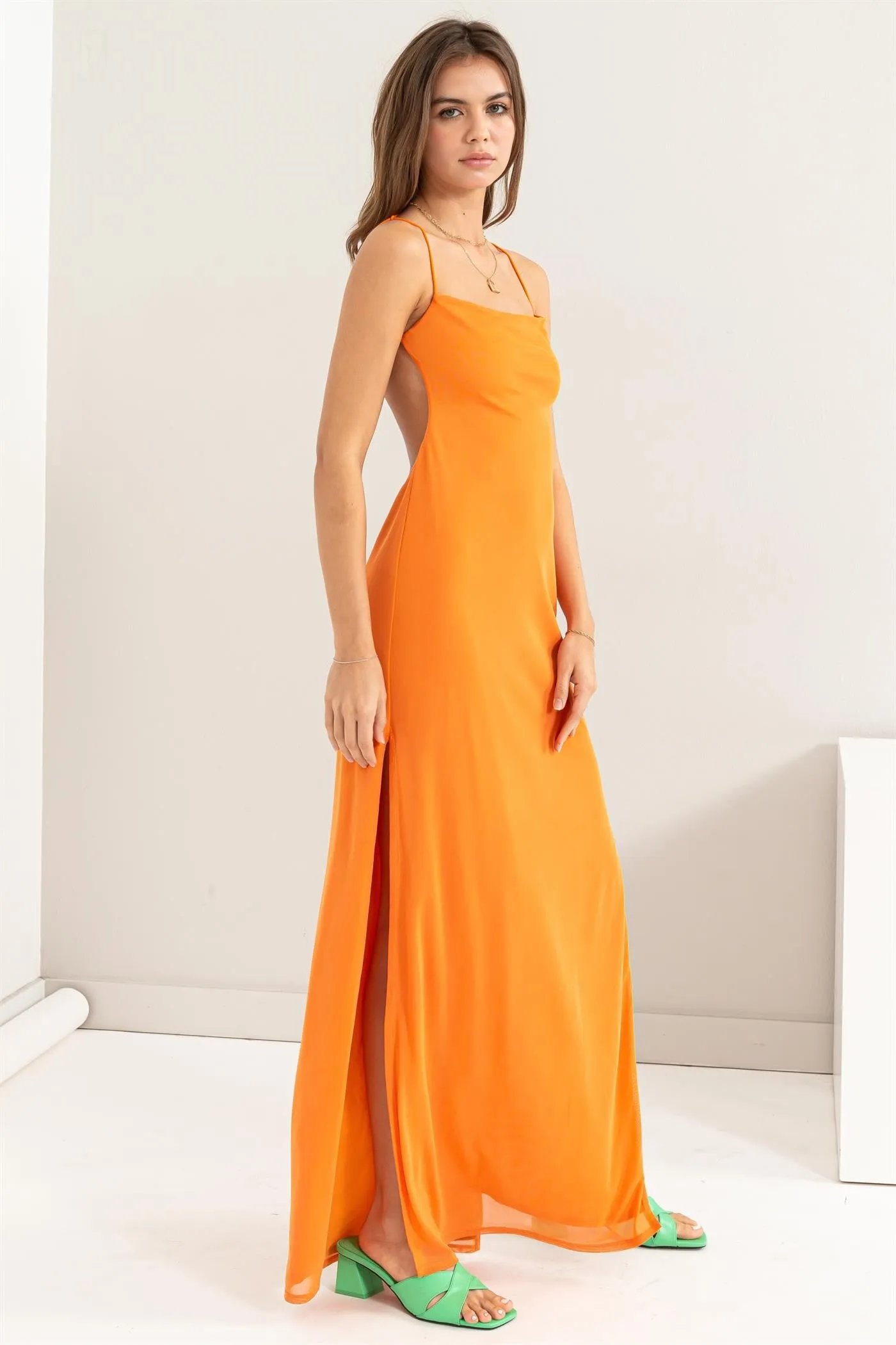 Orange Mesh Backless Maxi Dress sold by Pinkblush product image thumbnail 2