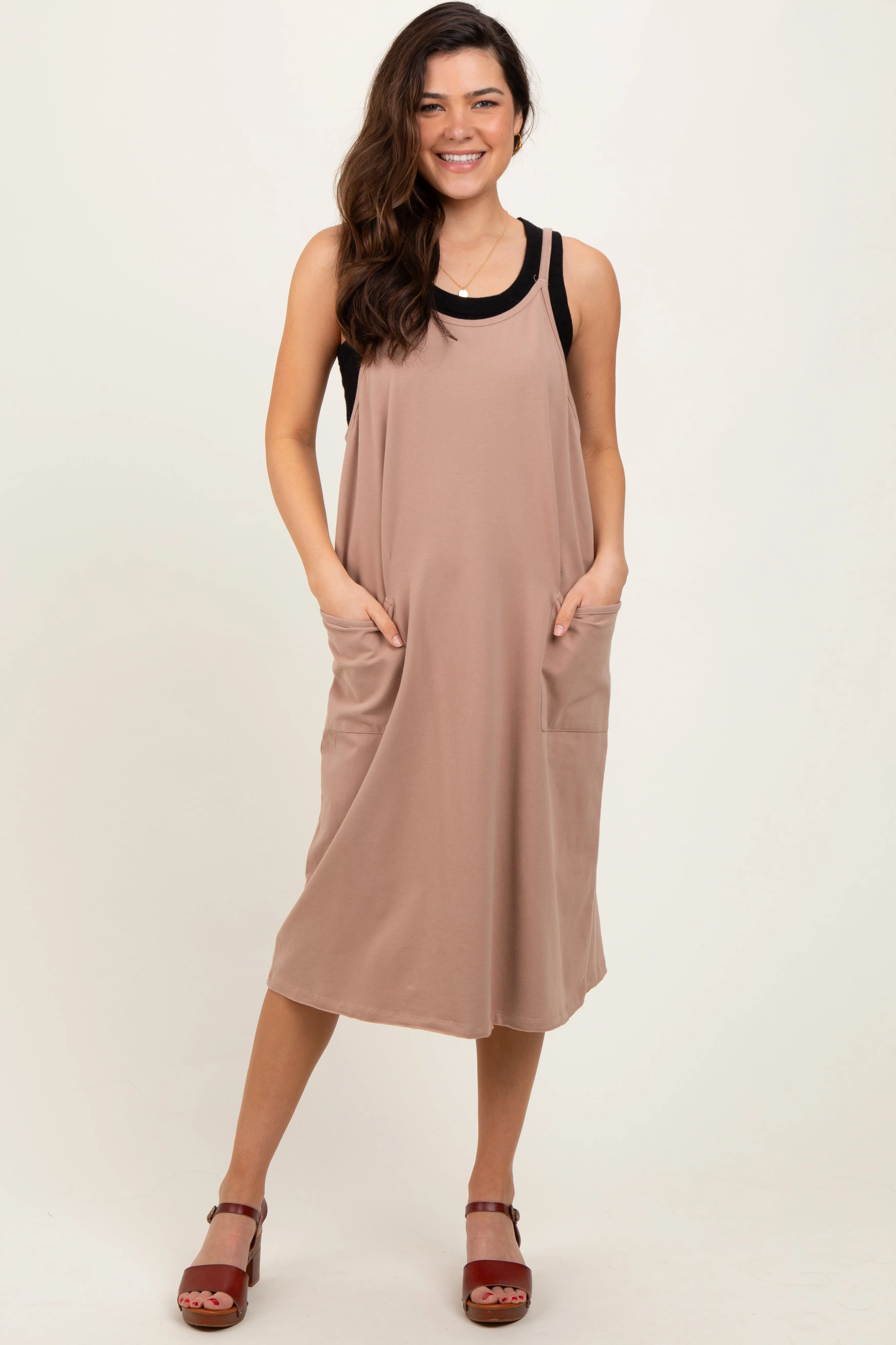 Taupe Knit V-Neck Cami Midi Dress sold by Pinkblush product image thumbnail 2