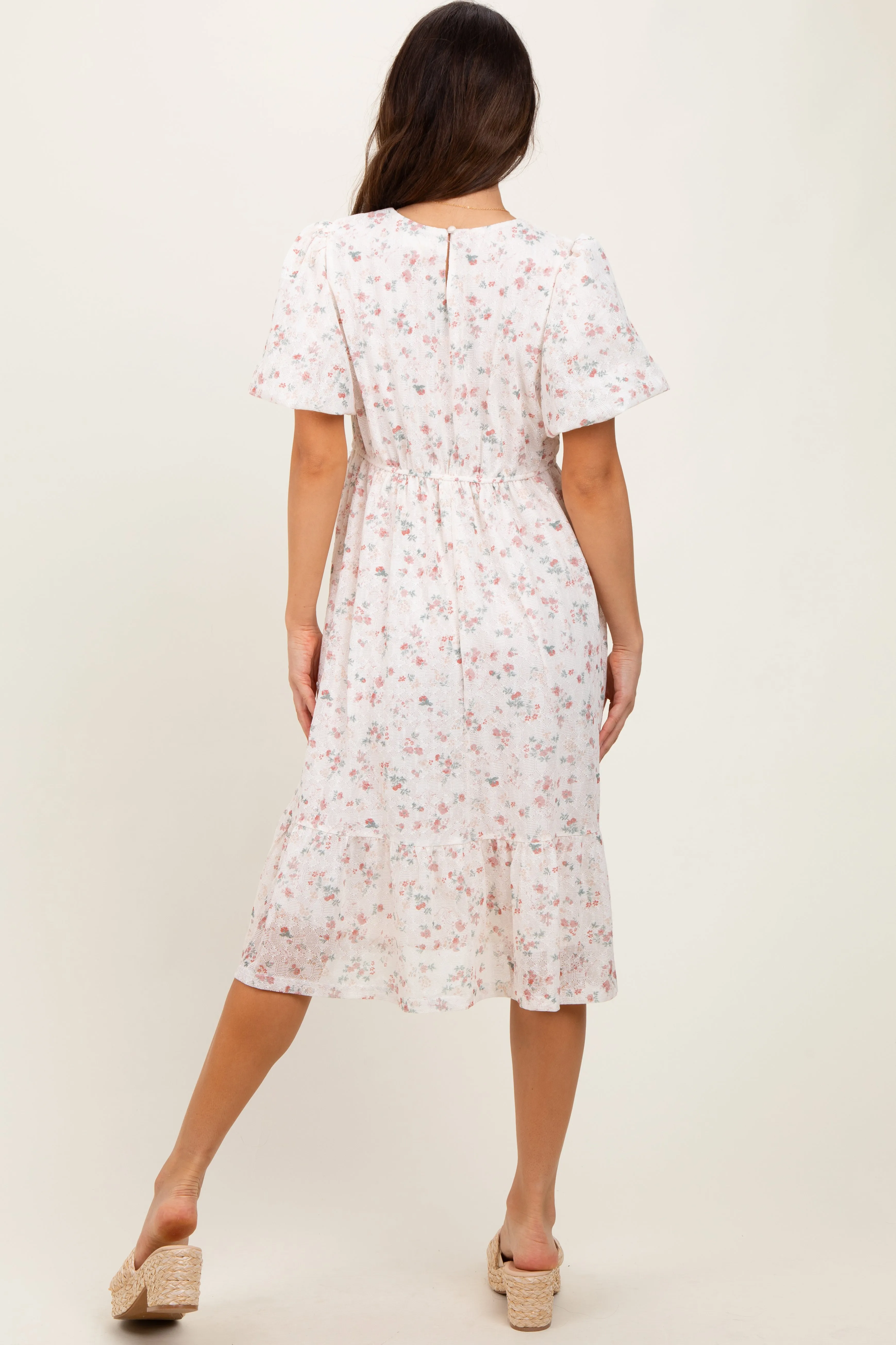 Ivory Floral Lace Ruffle Midi Dress sold by Pinkblush product image thumbnail 4