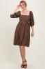 Mocha Floral Pleated Bodice Lace Trim Midi Dress sold by Pinkblush