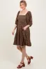 Mocha Floral Pleated Bodice Lace Trim Midi Dress sold by Pinkblush