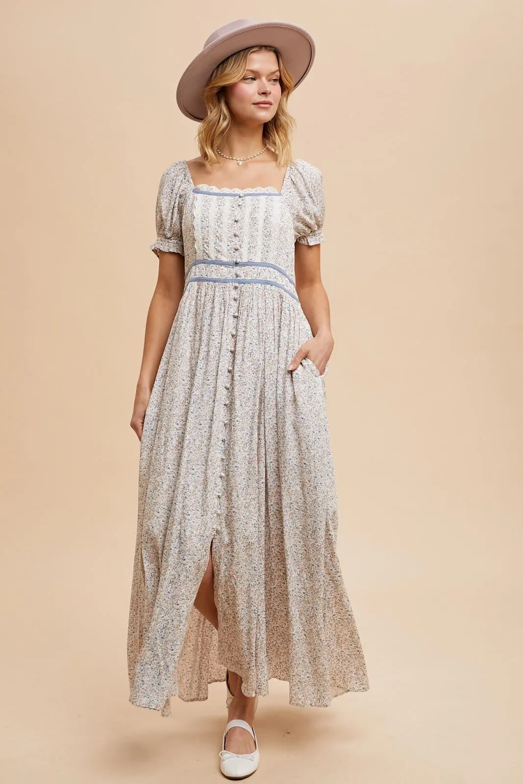 Cream Floral Lace Trim Maxi Dress sold by Pinkblush product image thumbnail 2