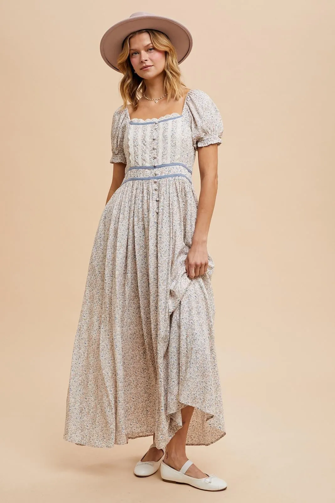 Cream Floral Lace Trim Maxi Dress sold by Pinkblush product image thumbnail 3