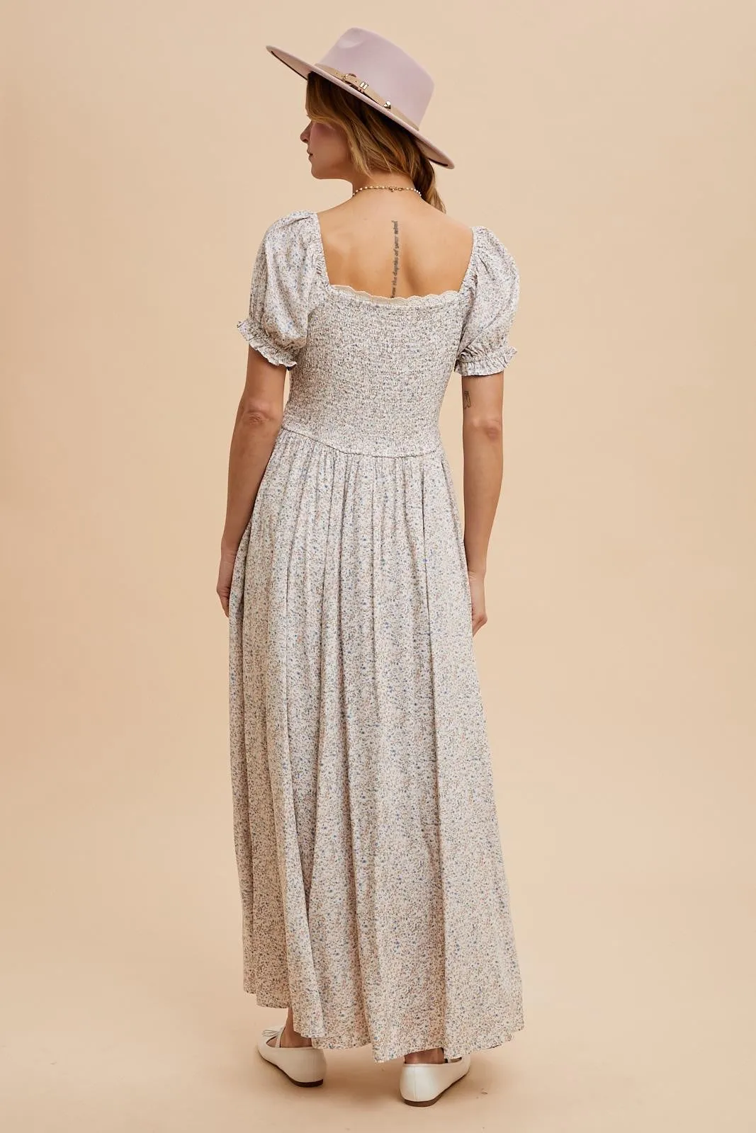 Cream Floral Lace Trim Maxi Dress sold by Pinkblush product image thumbnail 4