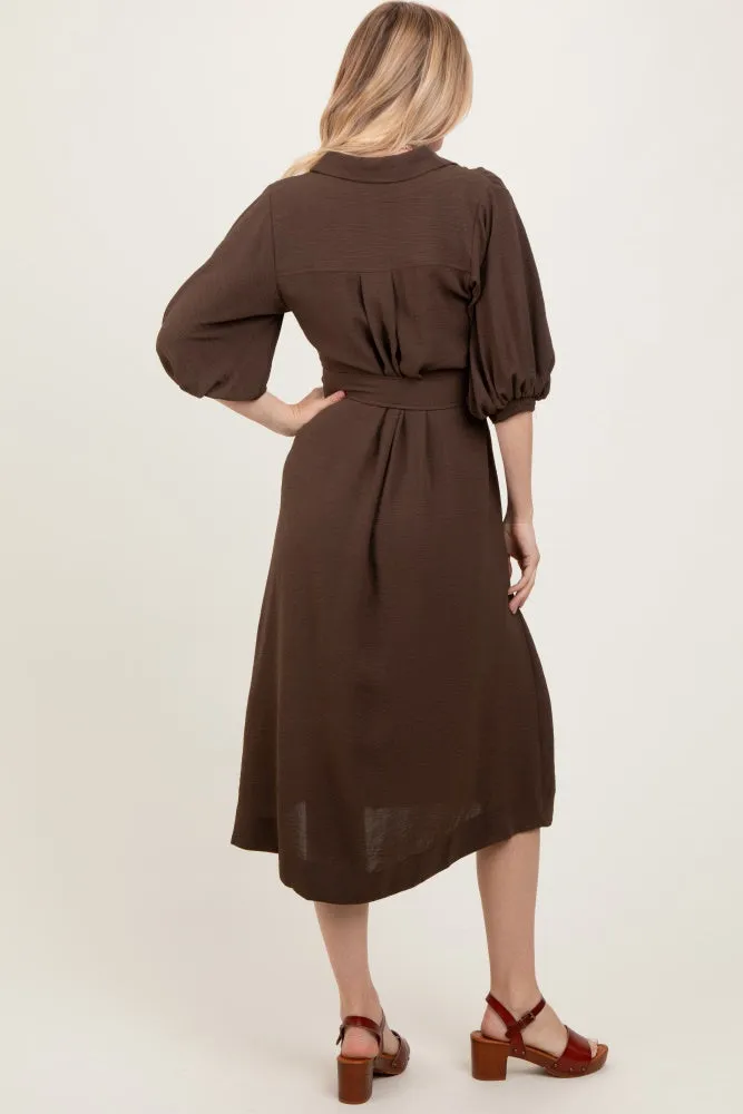 Brown Sash Tie Midi Shirt Dress sold by Pinkblush product image thumbnail 4