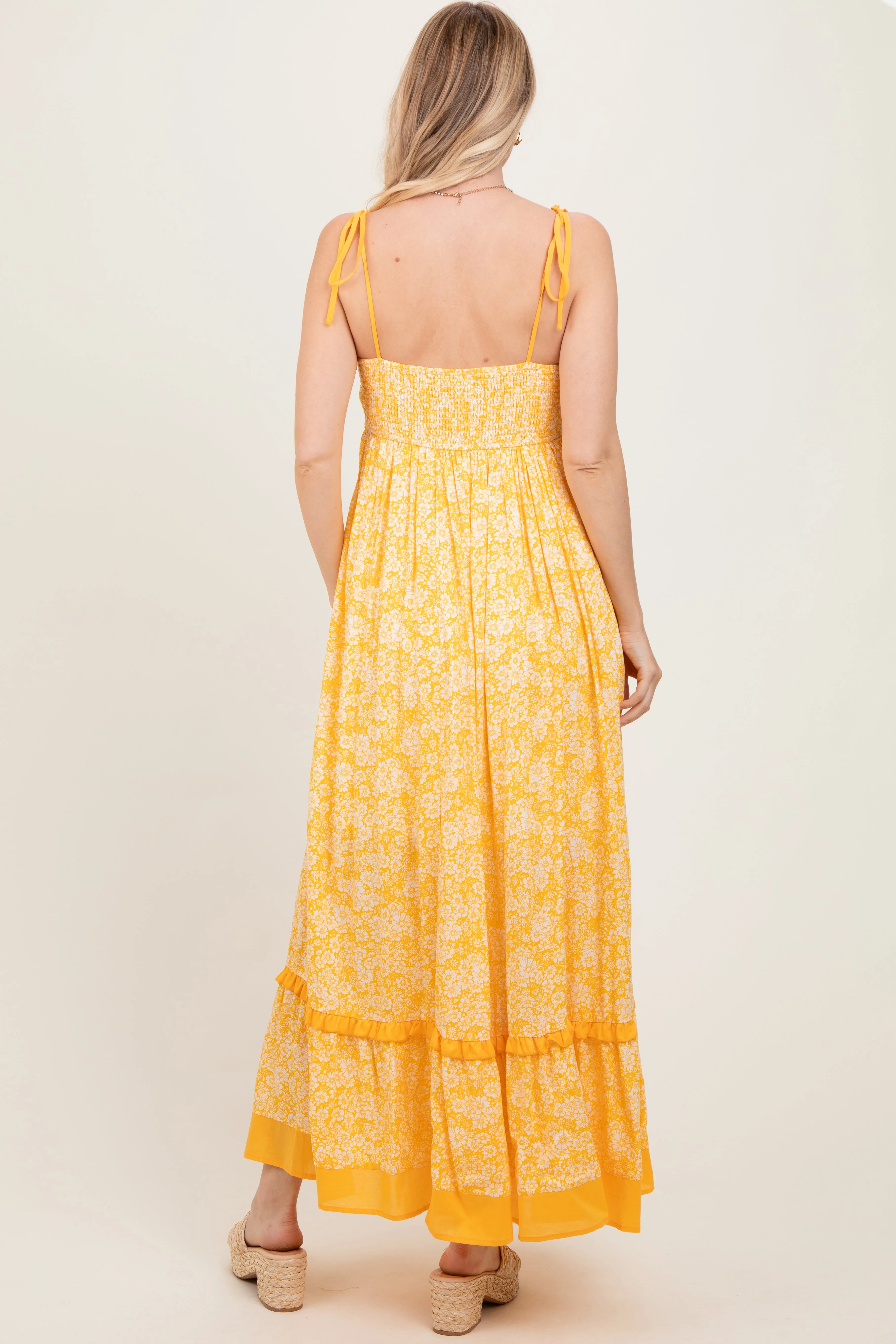 Yellow Floral Shoulder Tie Maxi Dress sold by Pinkblush product image thumbnail 3