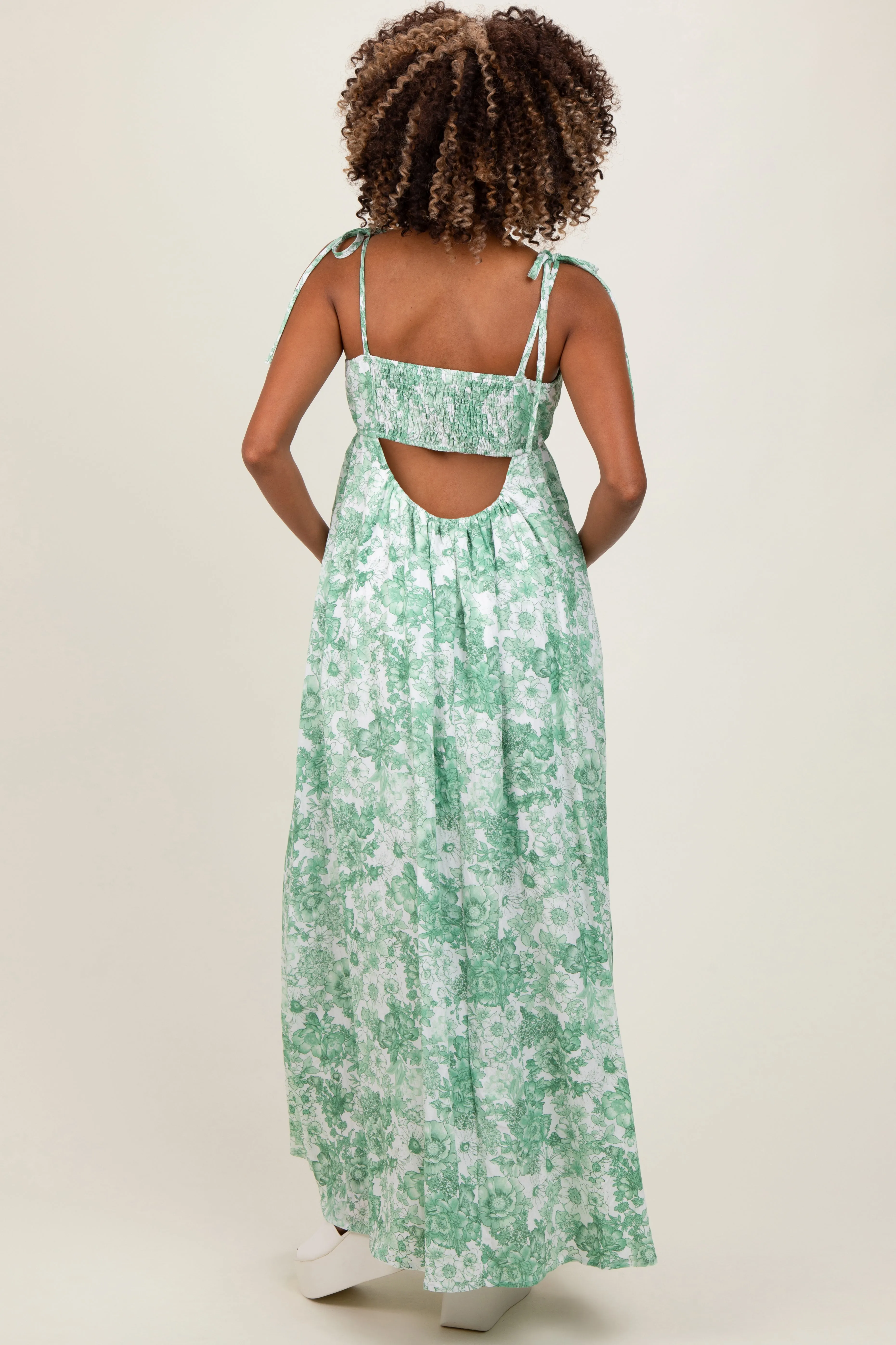Sage Leaf Print Sleeveless Open Back Smocked Maternity Maxi Dress sold by Pinkblush product image thumbnail 4