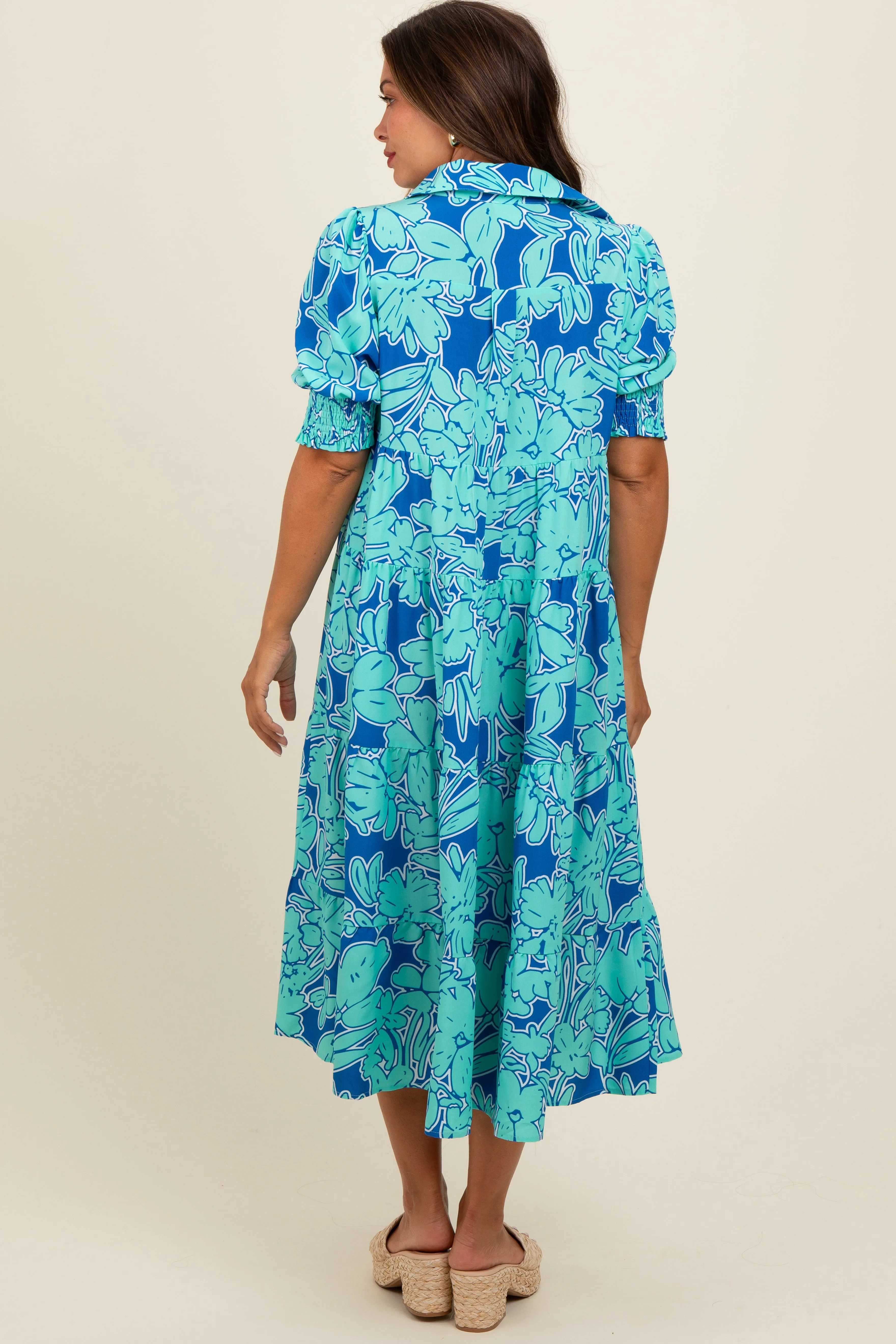 Mint Green Abstract Floral Tiered Maternity Midi Dress sold by Pinkblush product image thumbnail 3