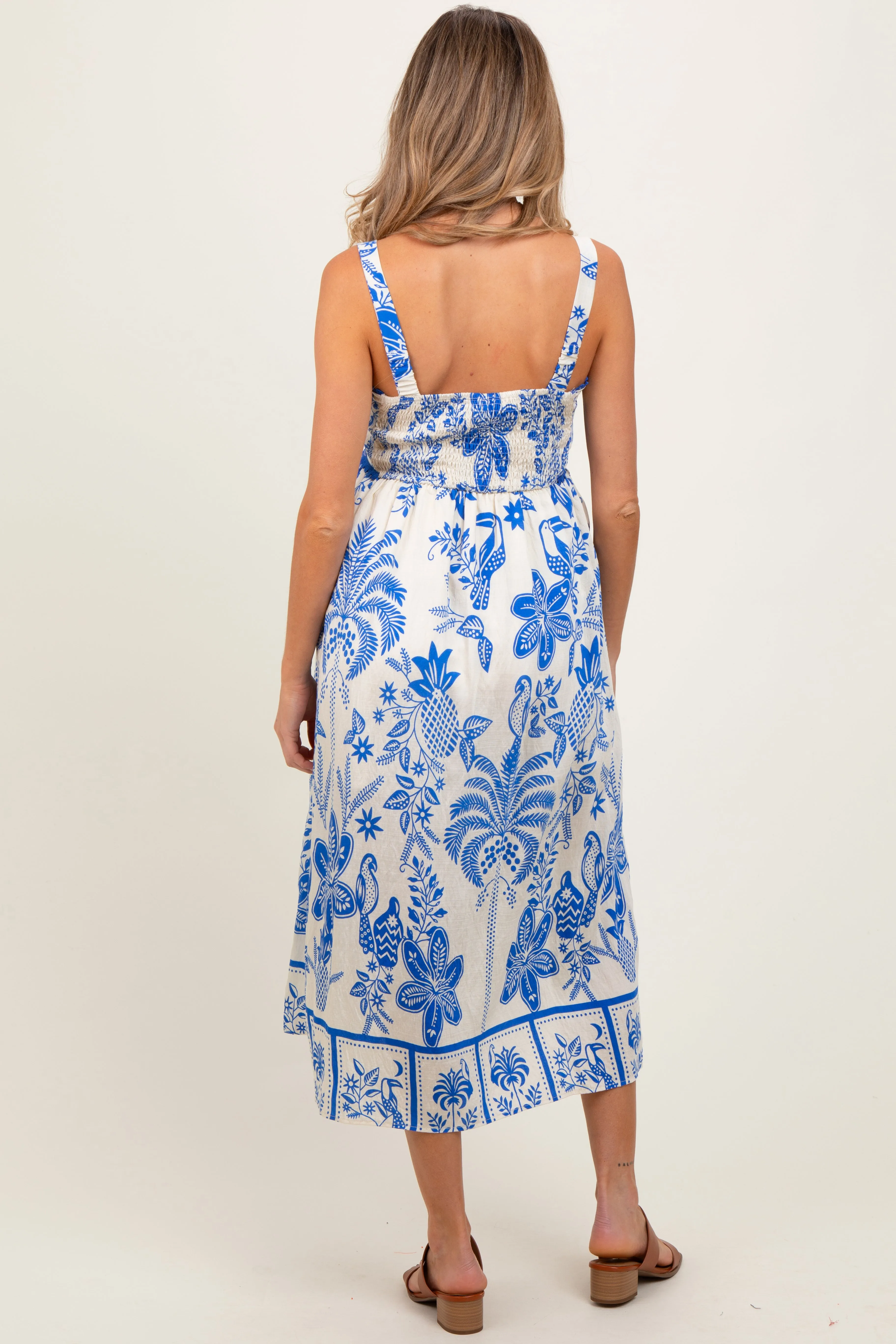 Royal Blue Floral Scallop Trim Maternity Midi Dress sold by Pinkblush product image thumbnail 3