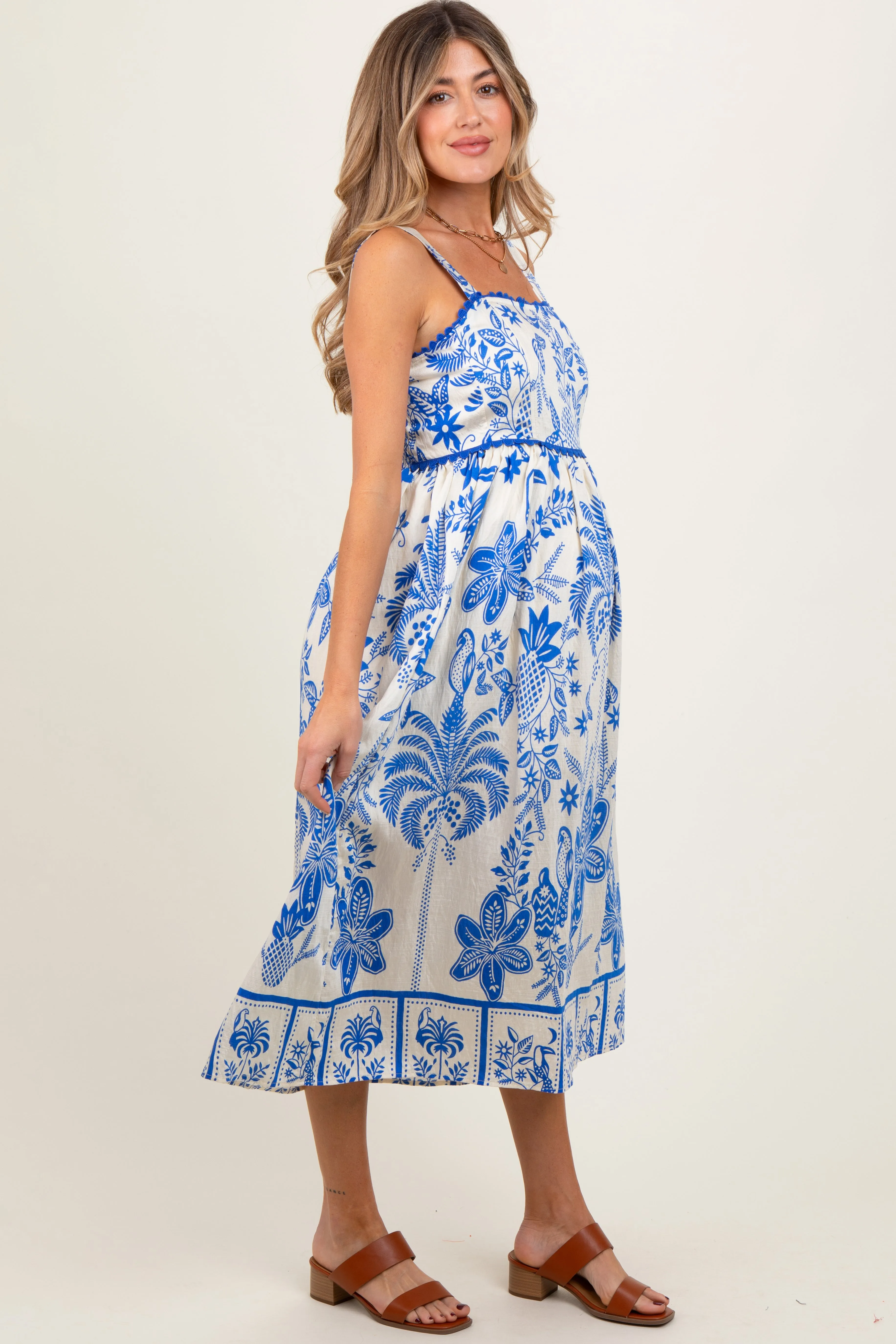 Royal Blue Floral Scallop Trim Maternity Midi Dress sold by Pinkblush product image thumbnail 2