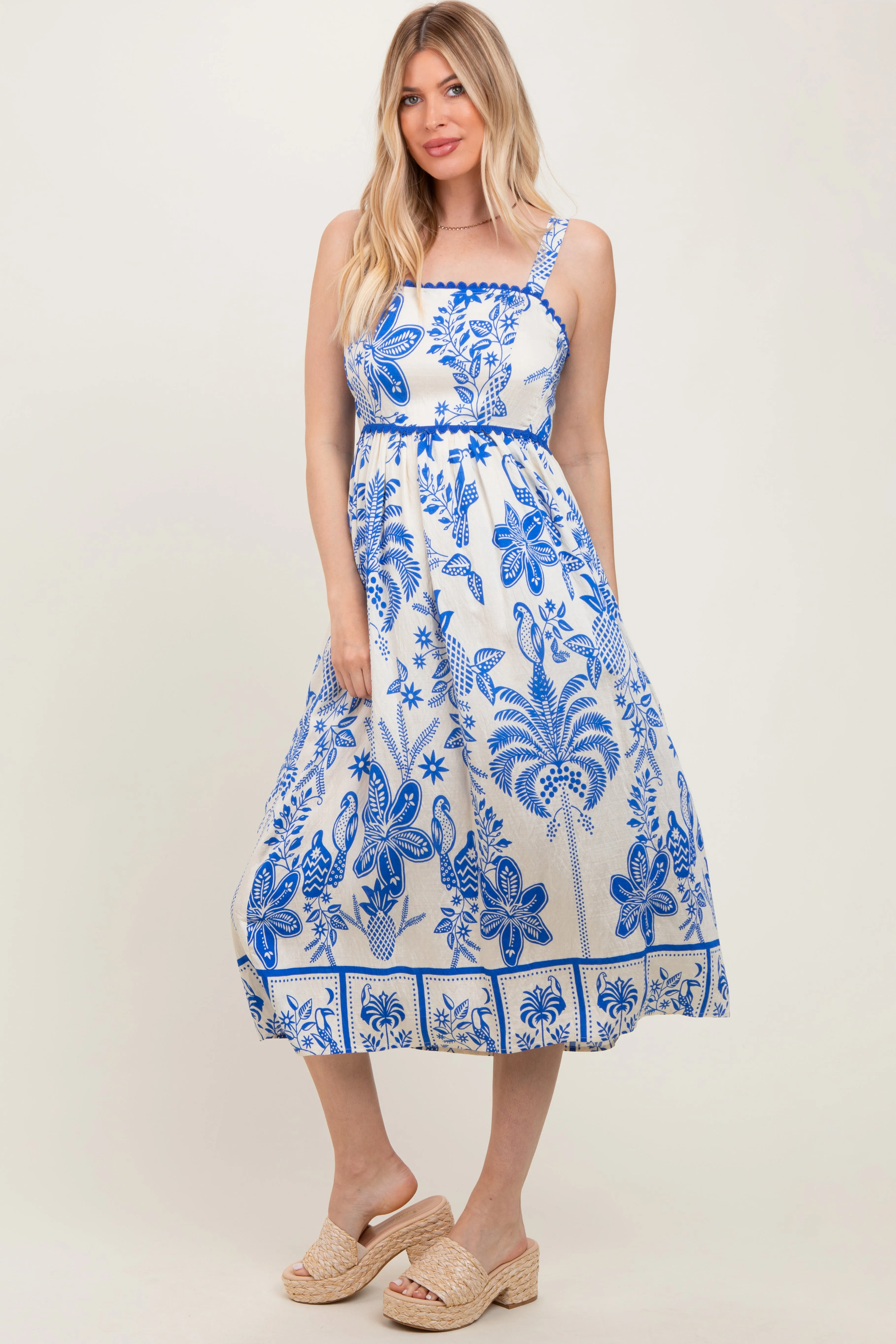 Royal Blue Floral Scallop Trim Midi Dress sold by Pinkblush product image thumbnail 3