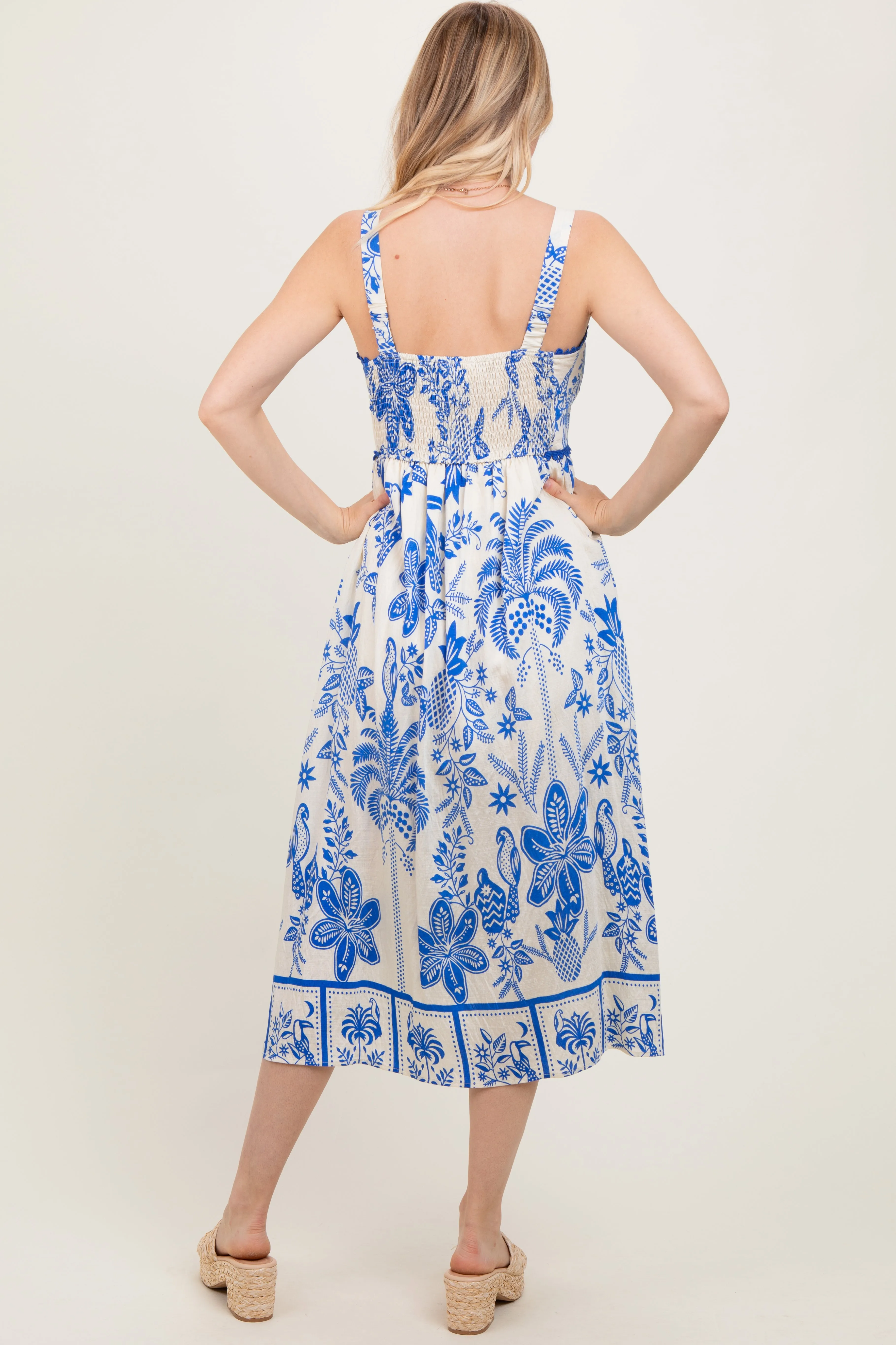 Royal Blue Floral Scallop Trim Midi Dress sold by Pinkblush product image thumbnail 4