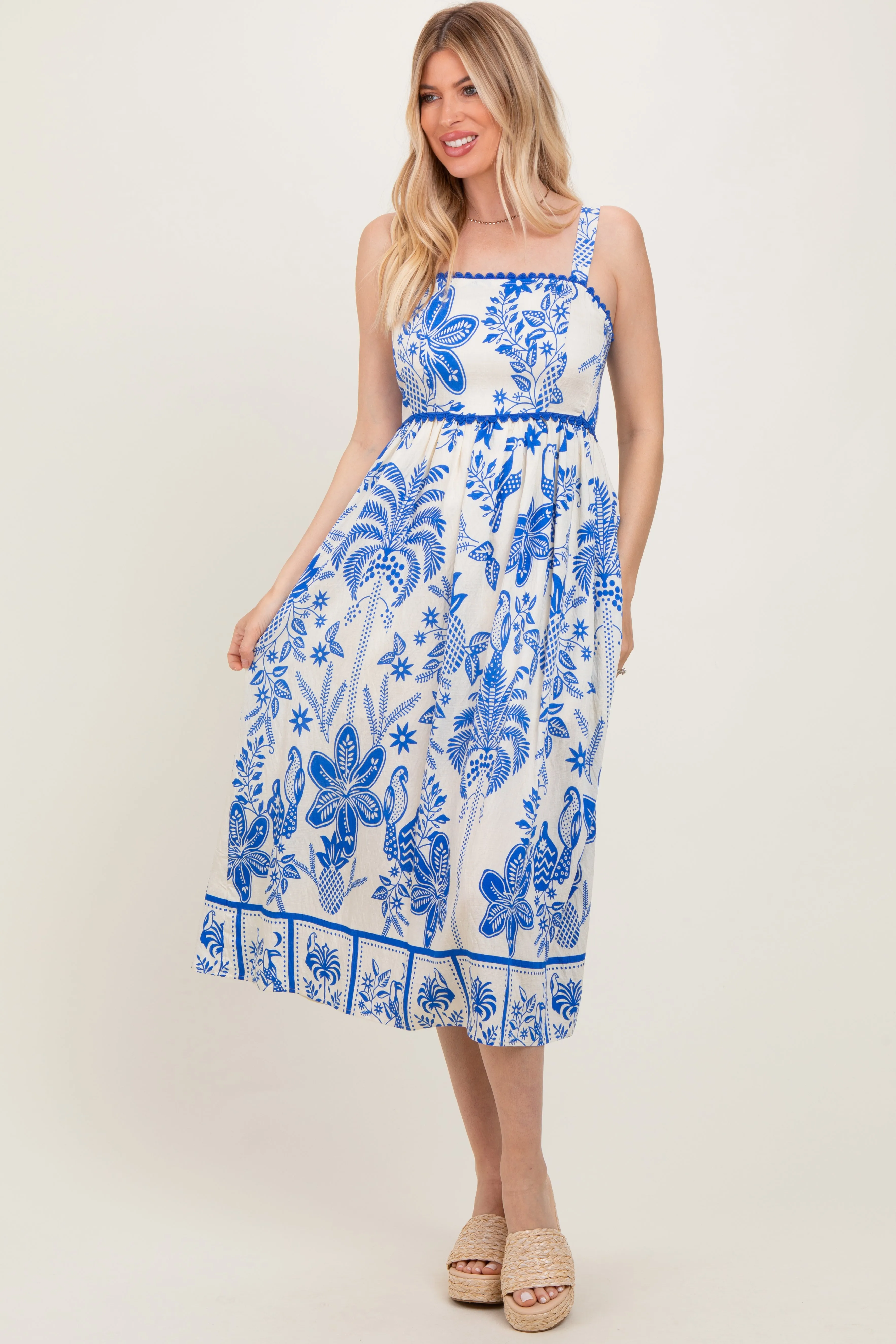 Royal Blue Floral Scallop Trim Midi Dress sold by Pinkblush product image thumbnail 2
