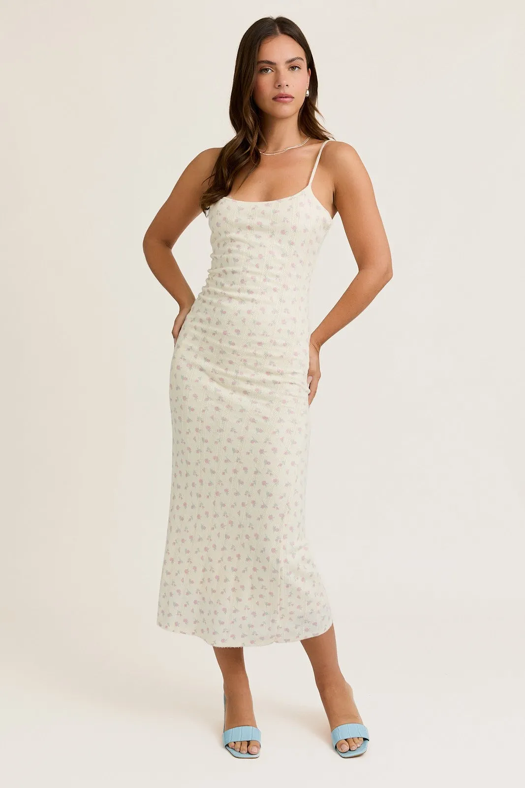 Ivory Floral Pointelle Knit Maternity Midi Dress sold by Pinkblush product image thumbnail 5