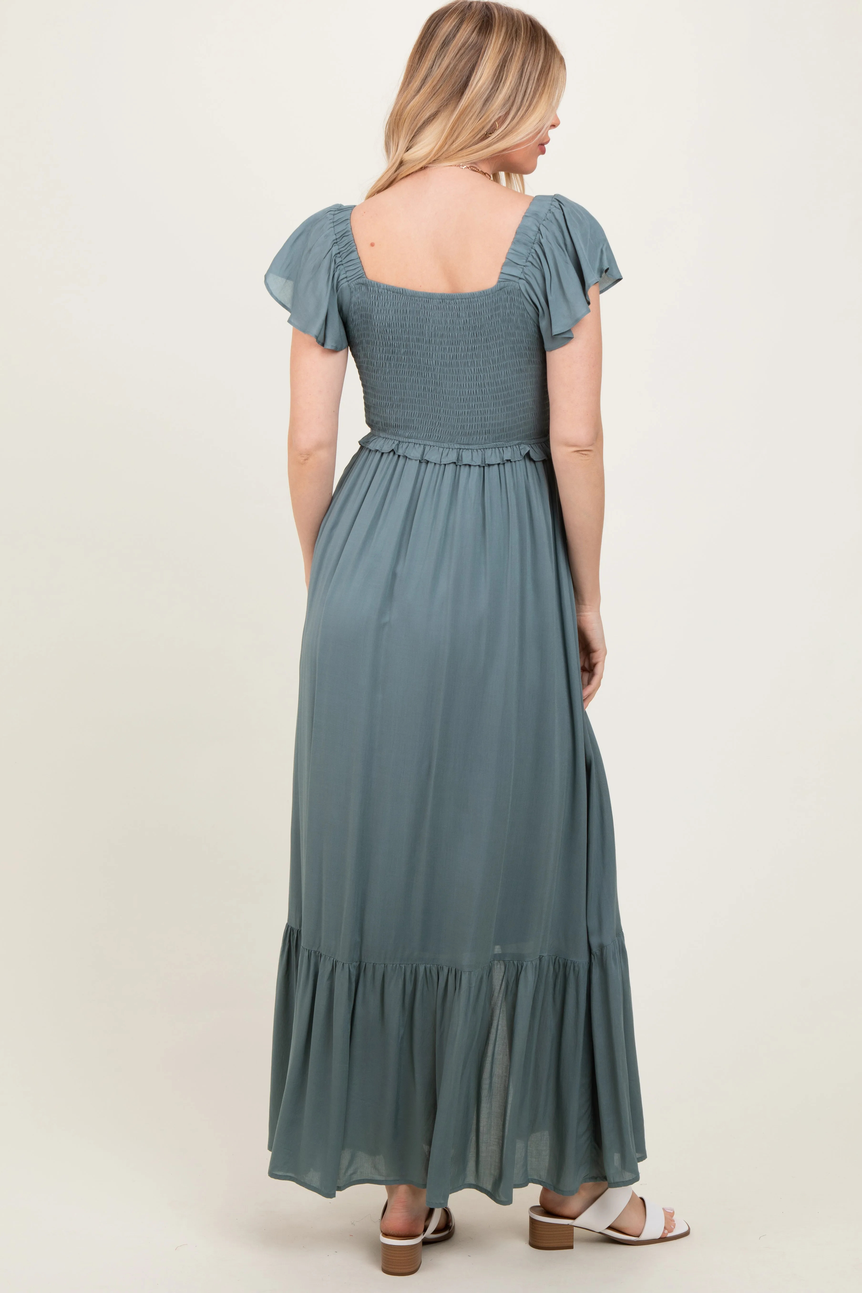 Sage Smocked Top Woven Maxi Dress sold by Pinkblush product image thumbnail 4