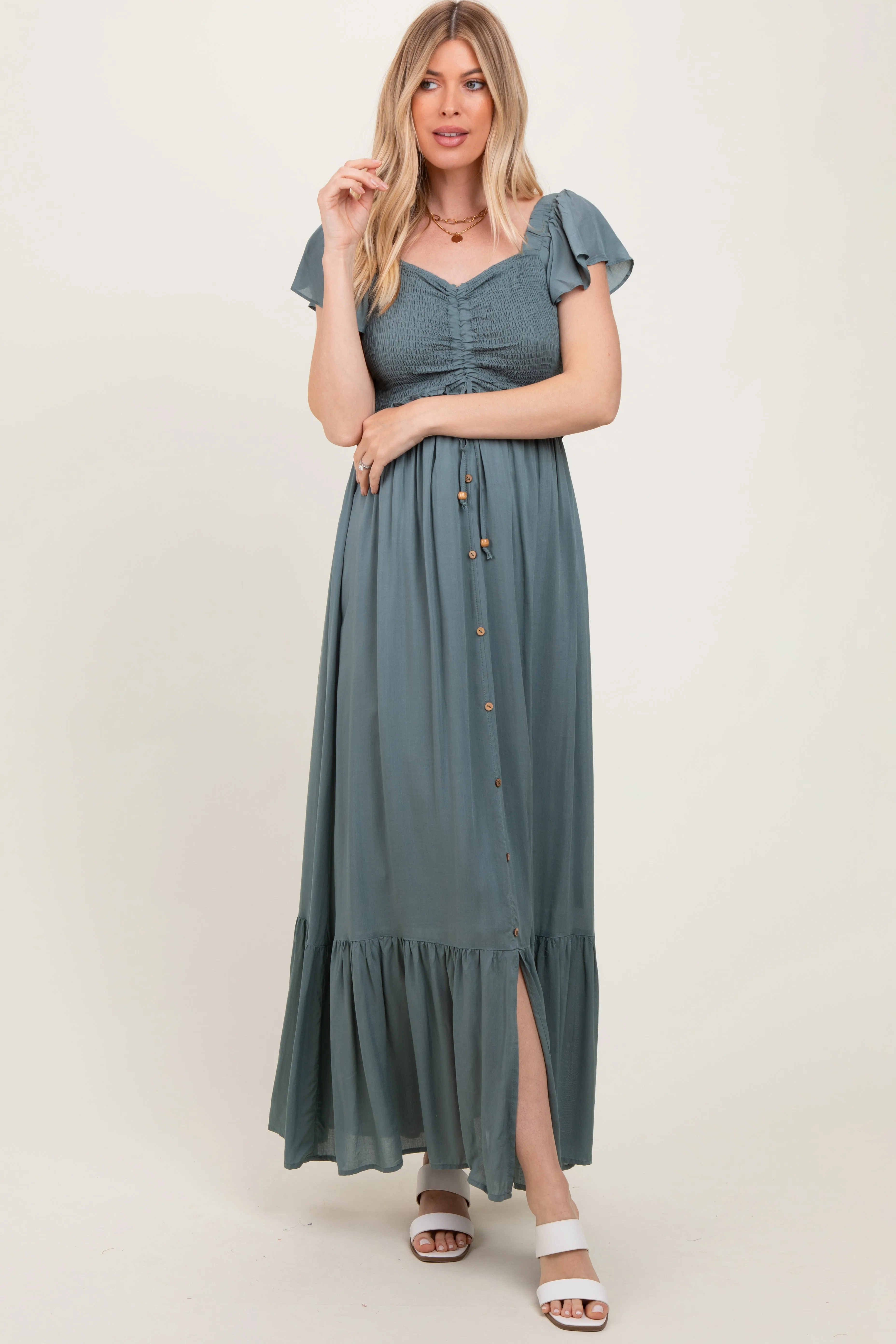 Sage Smocked Top Woven Maxi Dress sold by Pinkblush product image thumbnail 2