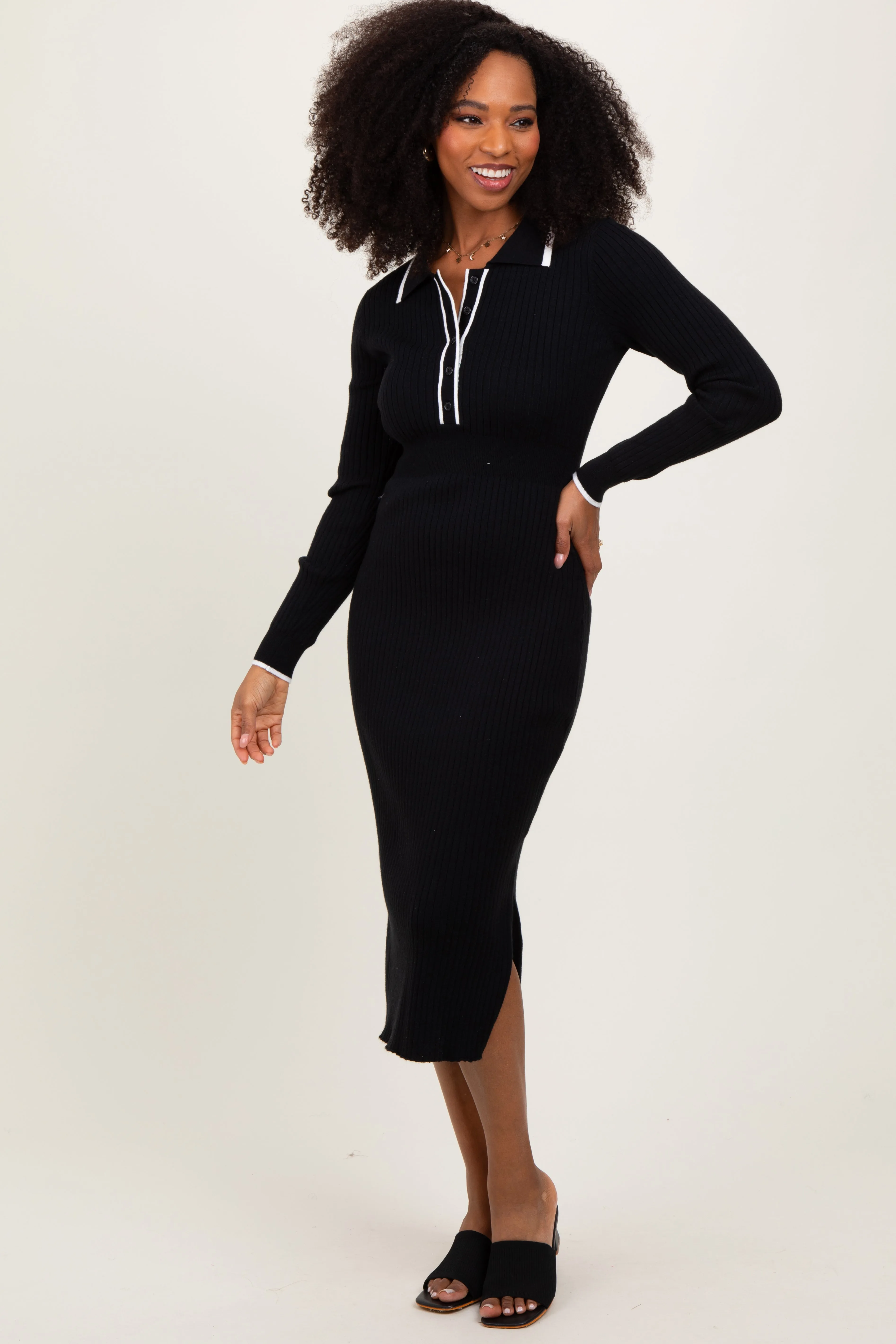 Black White Trim Collared Fitted Dress sold by Pinkblush product image thumbnail 2