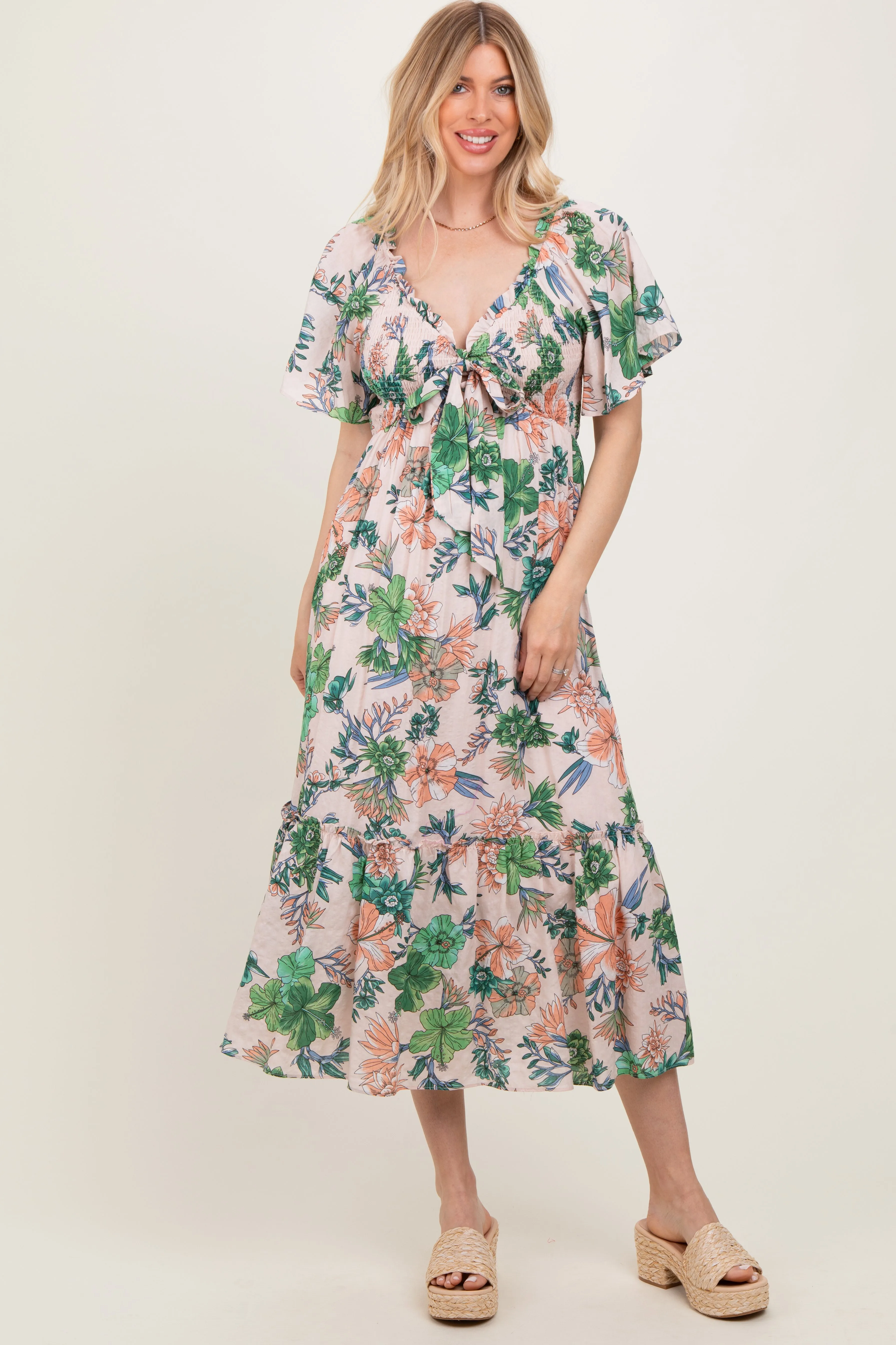 Light Pink Floral Print Woven Midi Dress sold by Pinkblush product image thumbnail 2