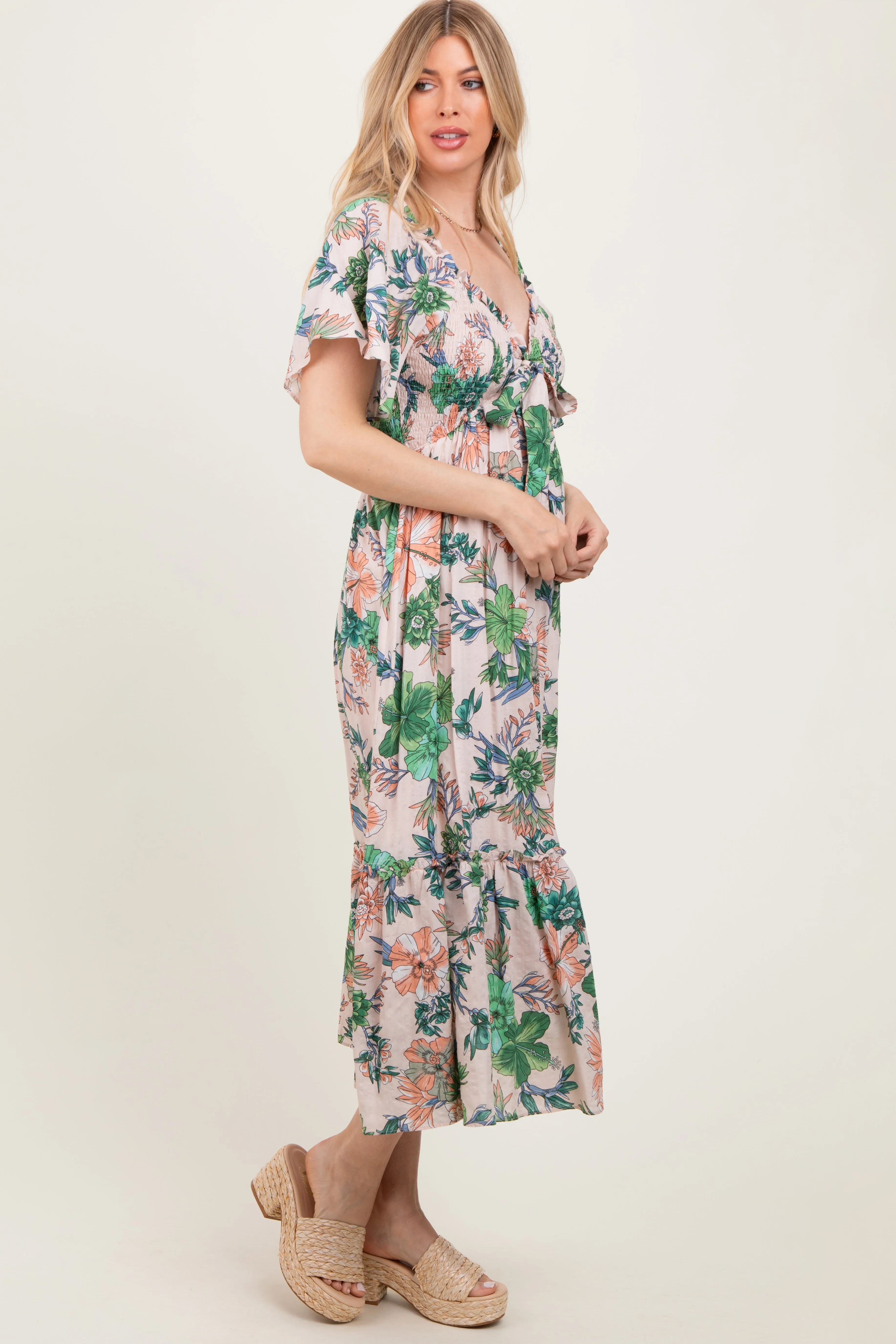 Light Pink Floral Print Woven Midi Dress sold by Pinkblush product image thumbnail 3