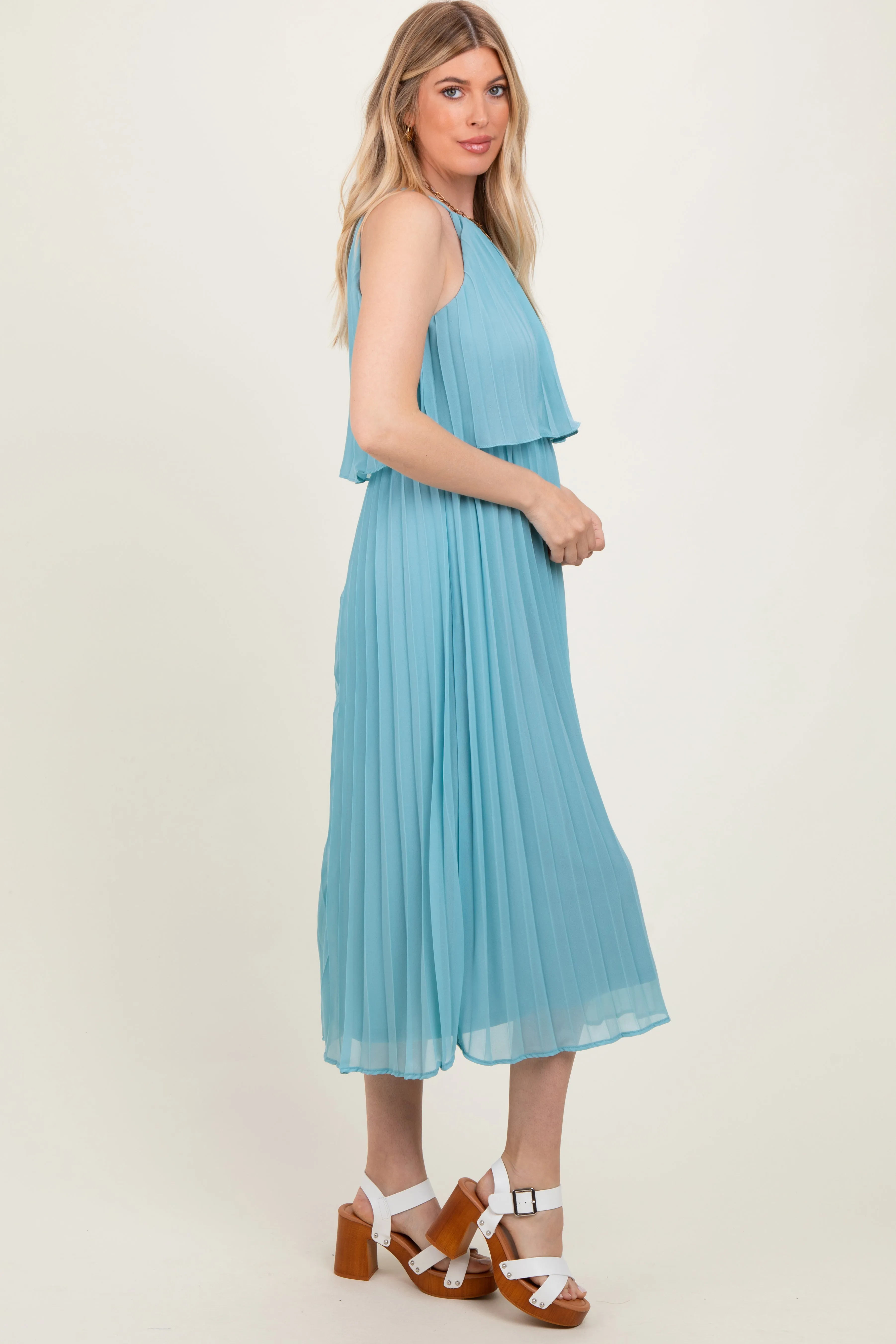 Blue Pleated Woven Midi Dress sold by Pinkblush product image thumbnail 2