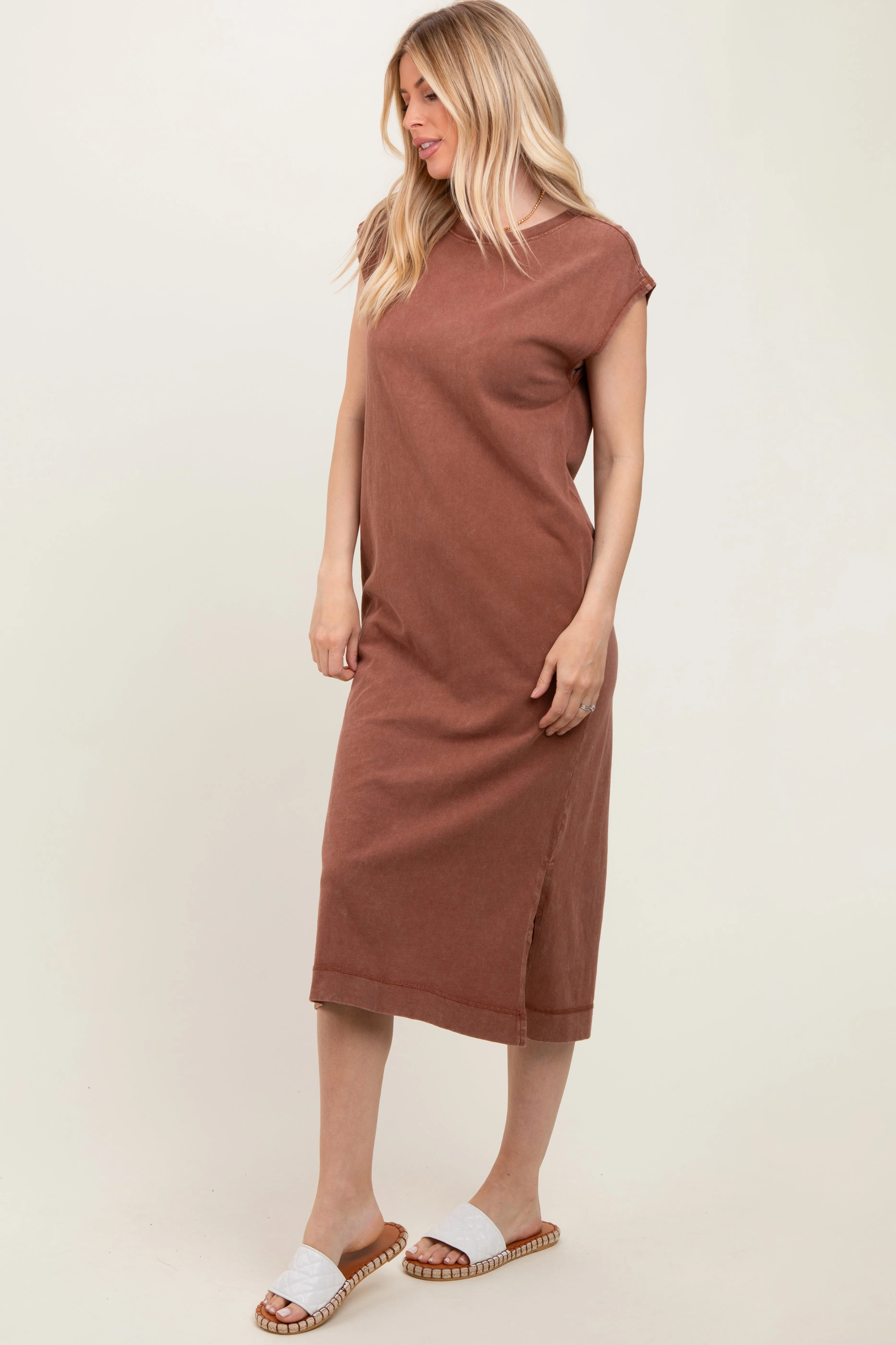 Camel Casual Sleeveless Pocketed Midi Dress sold by Pinkblush product image thumbnail 3