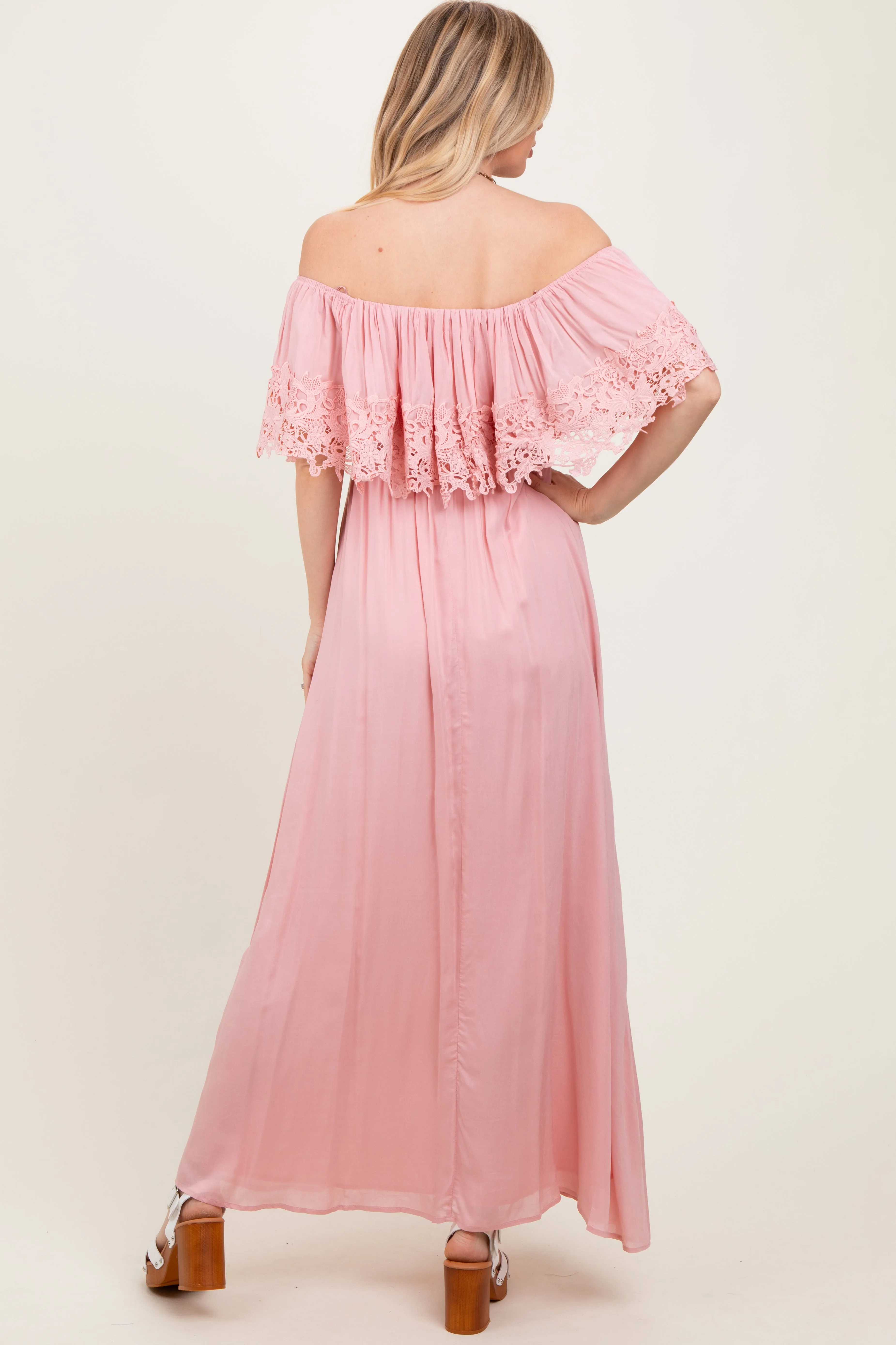 Pink Lace Off Shoulder Maxi Dress sold by Pinkblush product image thumbnail 4