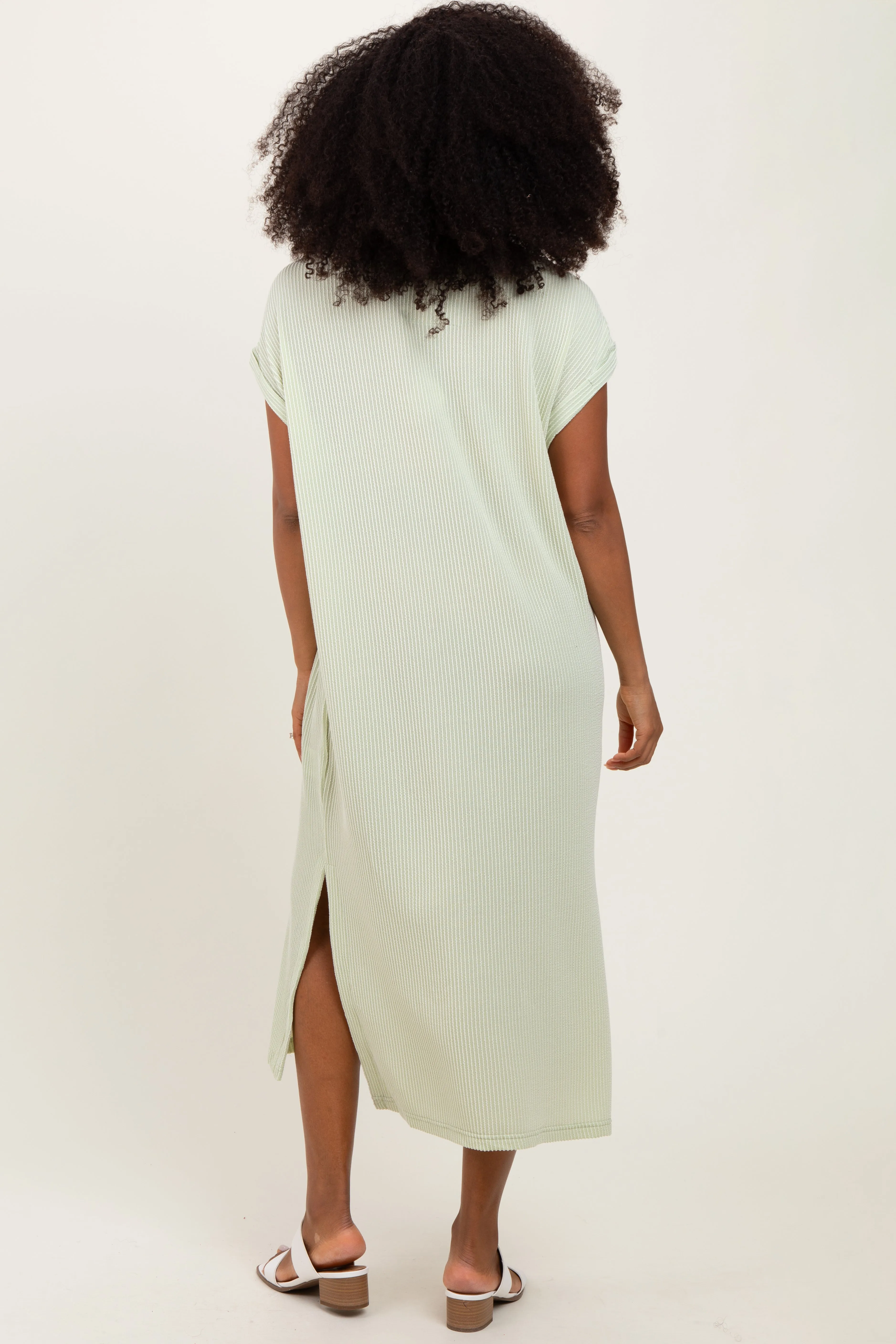 Light Olive Ribbed Short Sleeve Front Pocket Midi Dress sold by Pinkblush product image thumbnail 4