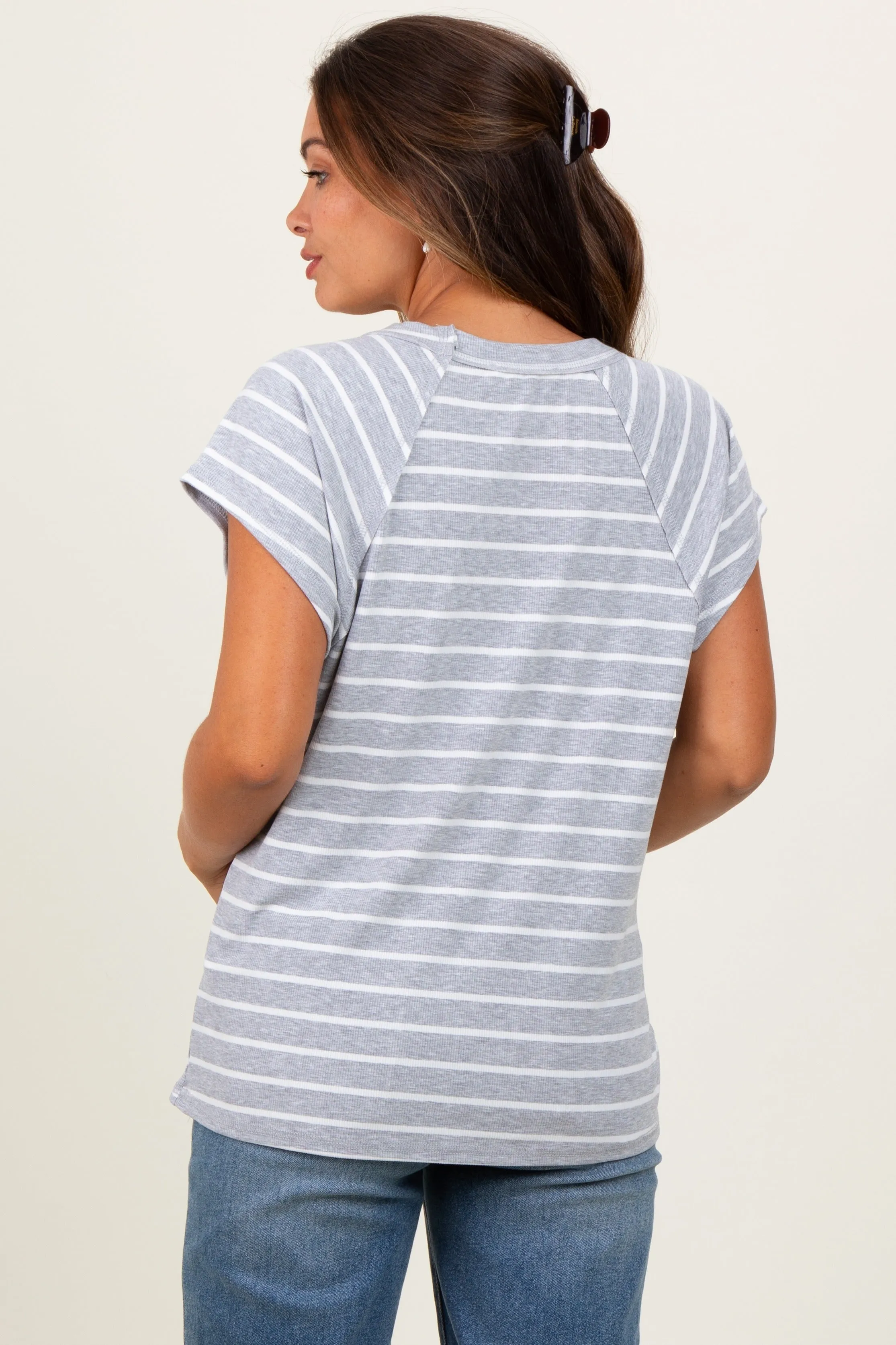 Heather Grey Stripe Ribbed Short Sleeve Maternity Tunic Top sold by Pinkblush product image thumbnail 4