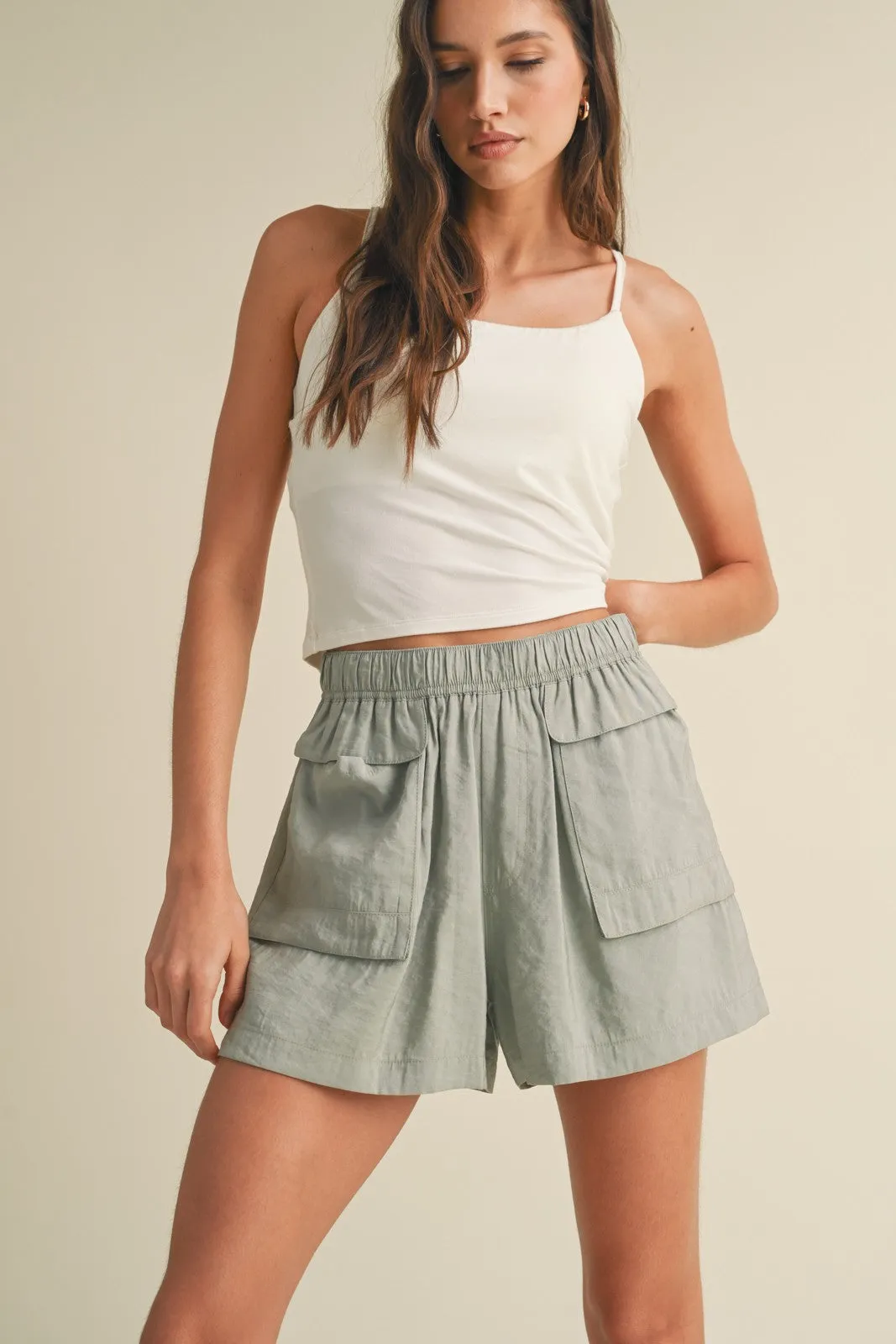 Mint Woven Shorts With Oversized Pockets sold by Pinkblush