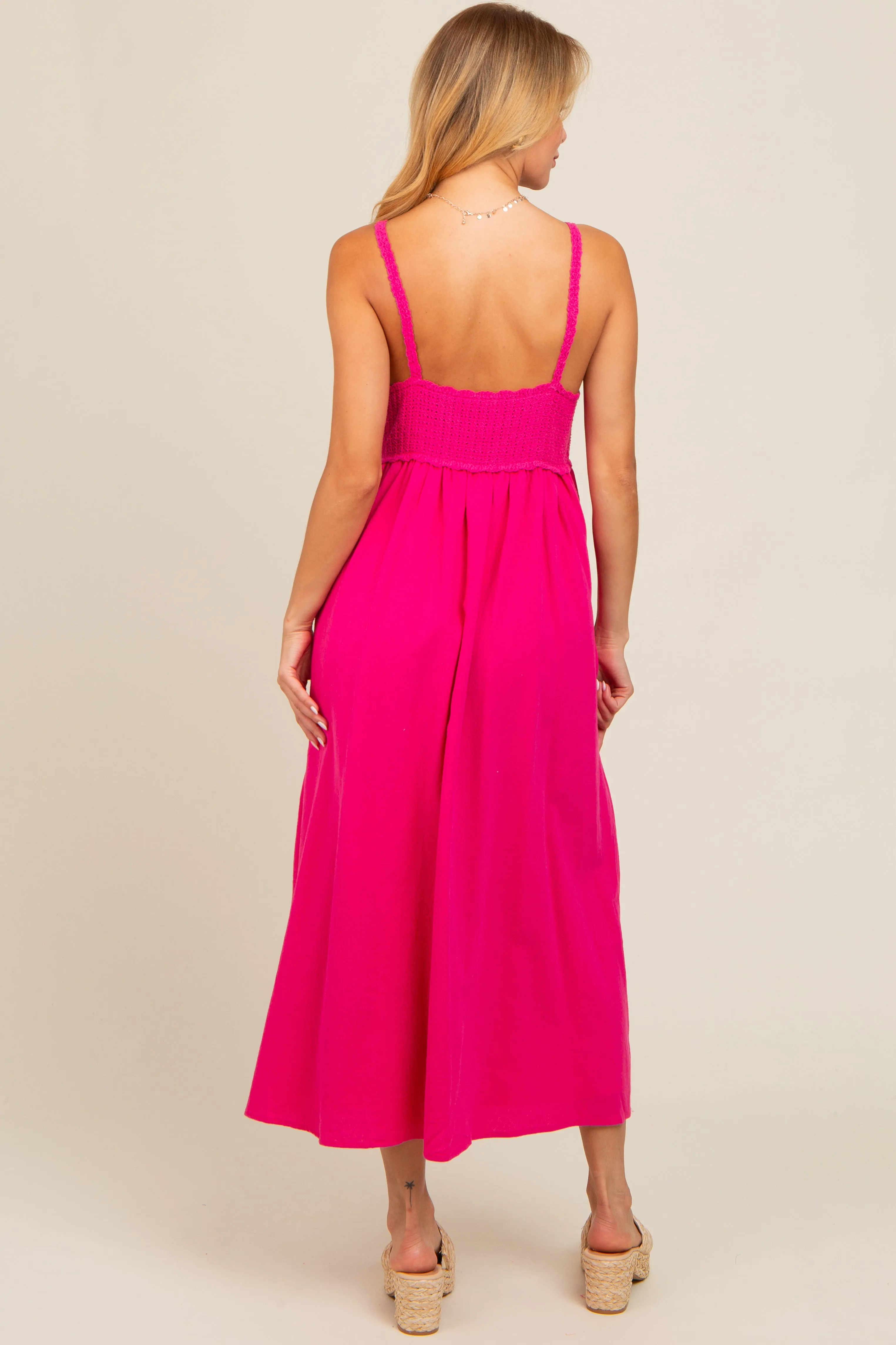 Fuchsia V-Neck Crochet Top Midi Dress sold by Pinkblush product image thumbnail 3