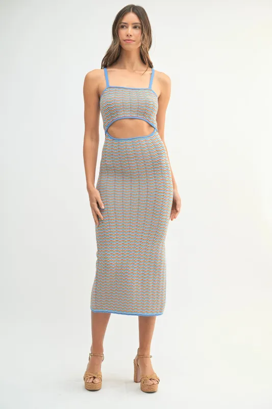 Aqua Chevron Knit Cutout Fitted Midi Dress sold by Pinkblush