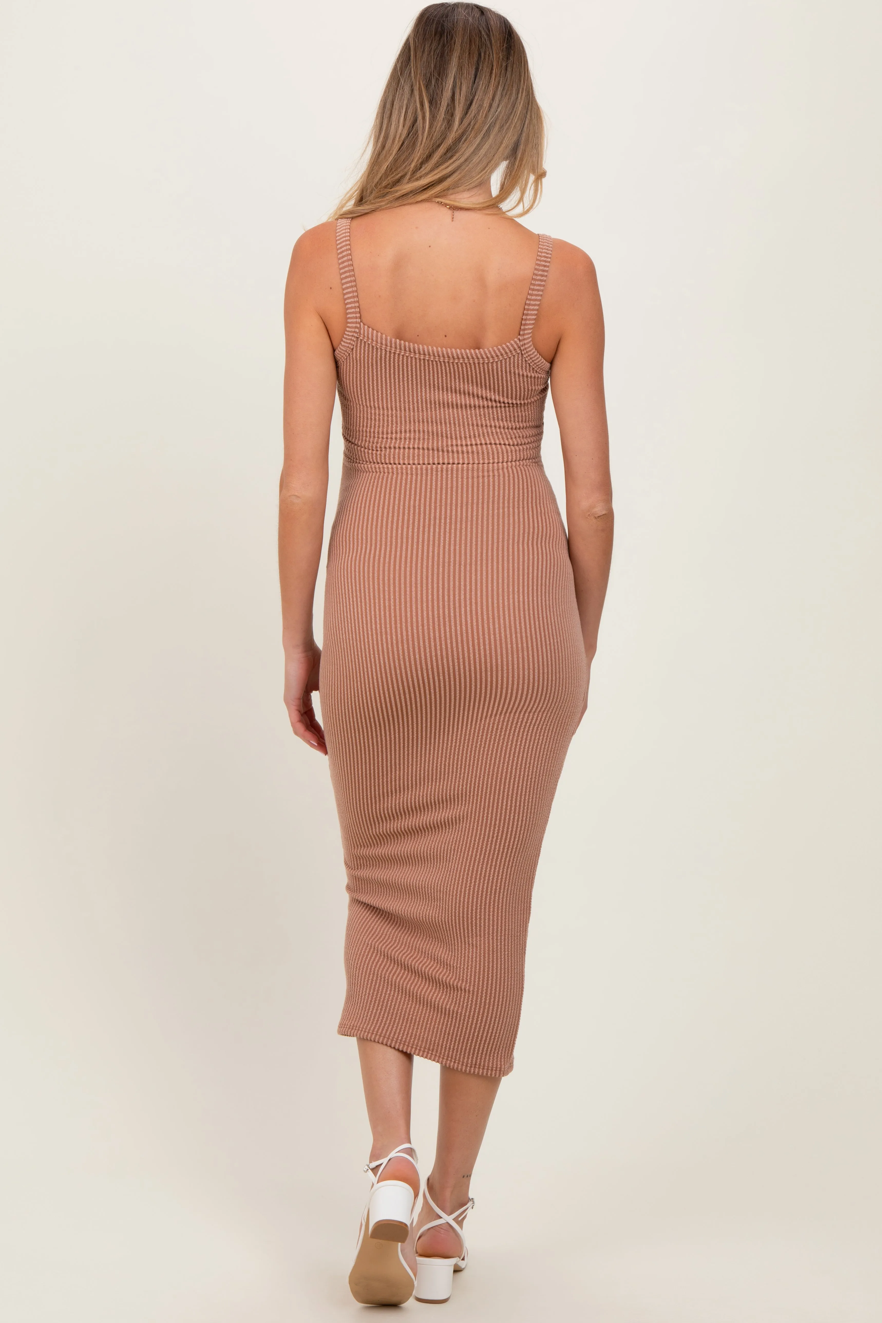 Taupe Ribbed Cami Maternity Midi Dress sold by Pinkblush product image thumbnail 4