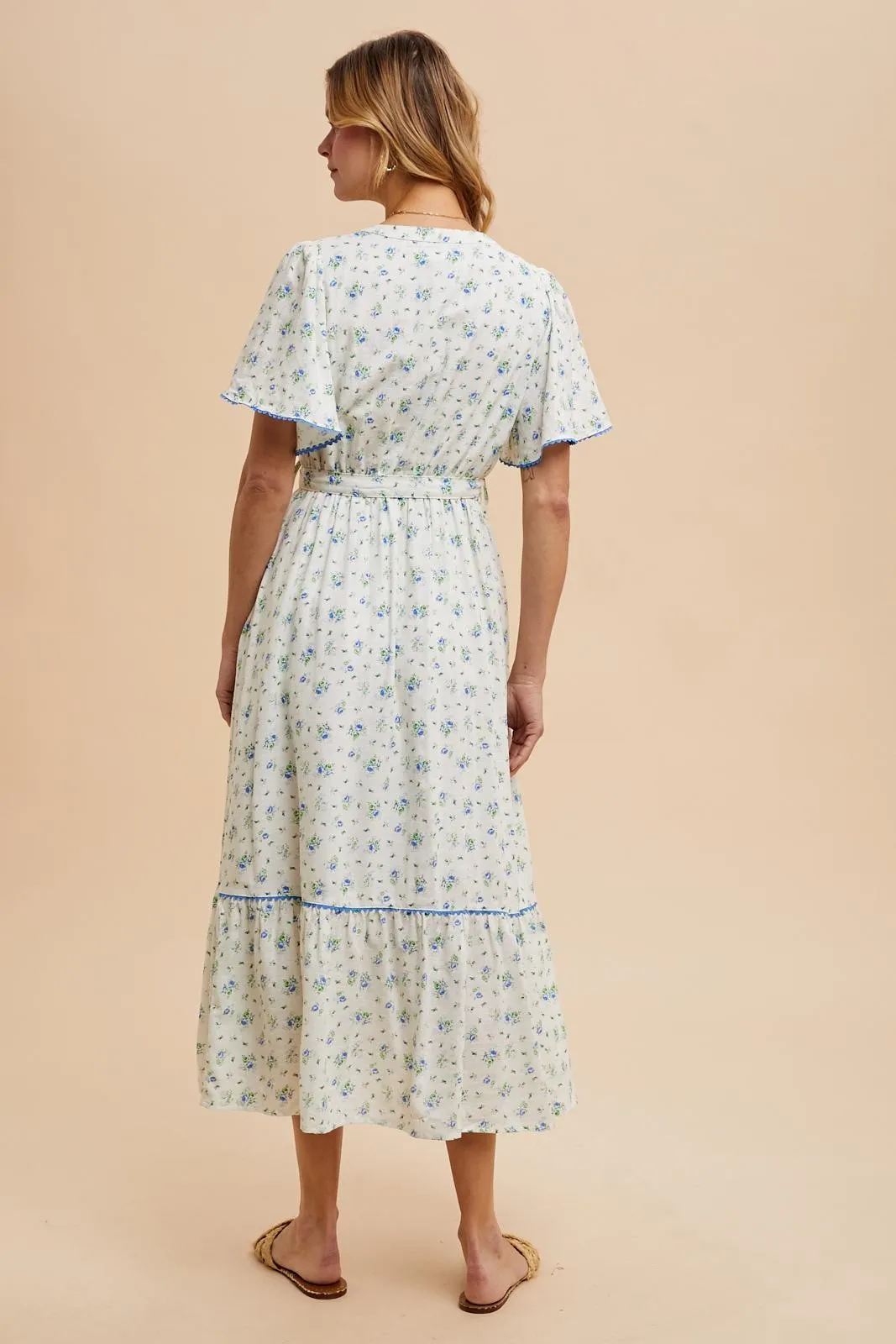 Ivory Floral Button Down Midi Dress sold by Pinkblush product image thumbnail 5