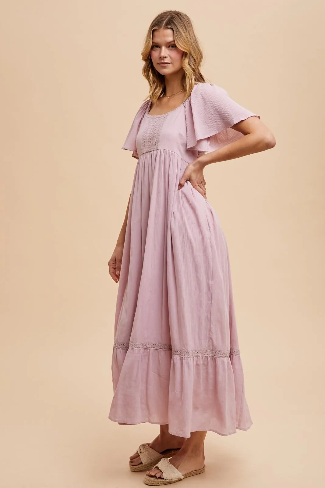 Light Pink Lace Square Neck Maternity Maxi Dress sold by Pinkblush product image thumbnail 3