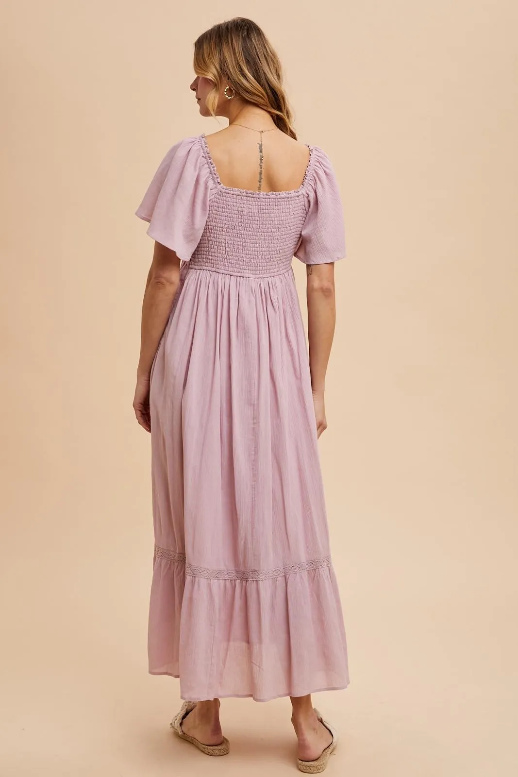 Light Pink Lace Square Neck Maternity Maxi Dress sold by Pinkblush product image thumbnail 4