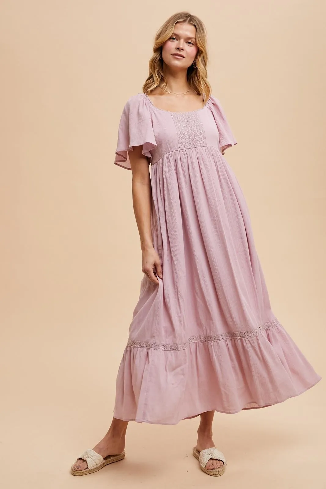 Light Pink Lace Square Neck Maternity Maxi Dress sold by Pinkblush product image thumbnail 2