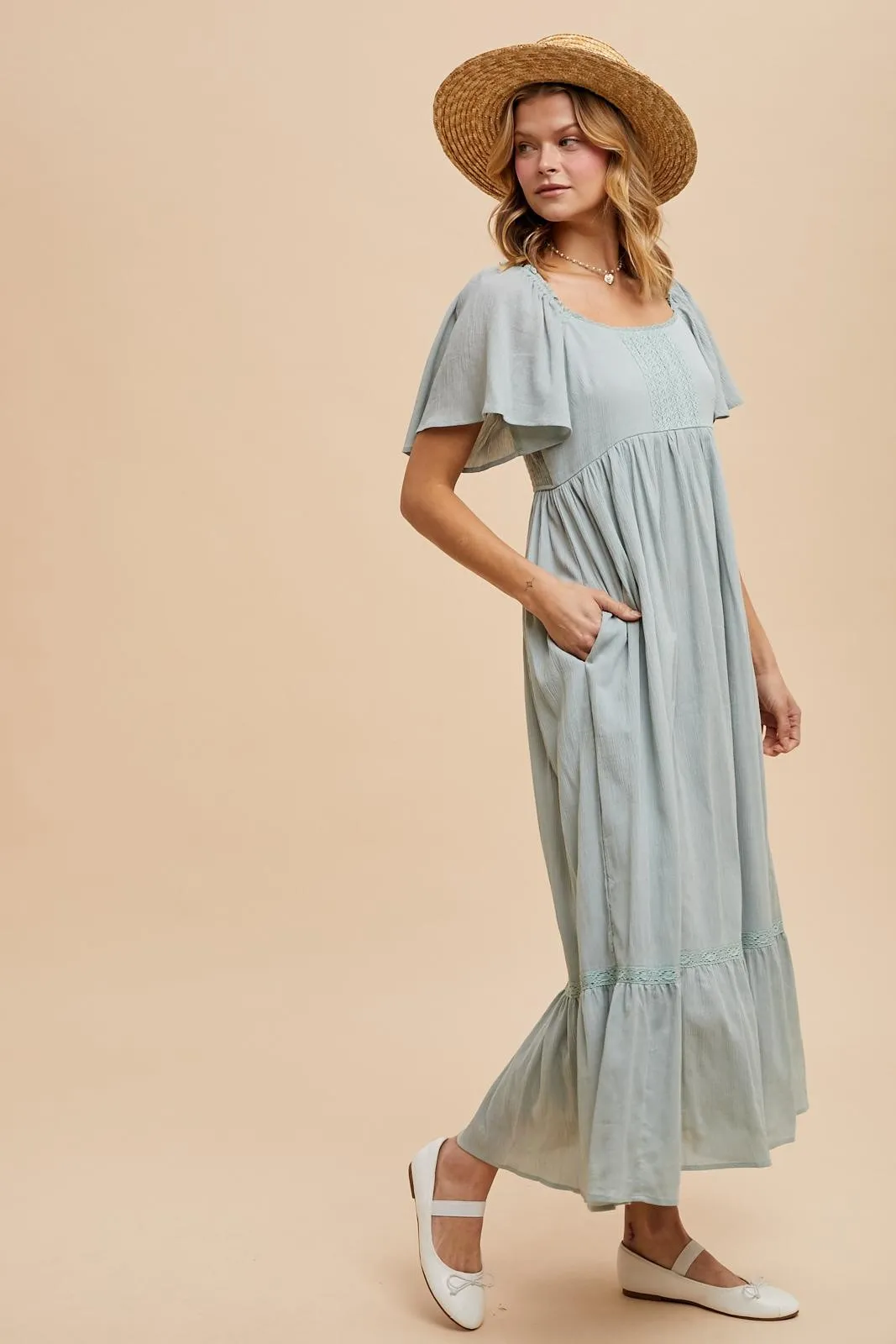 Sage Lace Square Neck Maternity Maxi Dress sold by Pinkblush product image thumbnail 3