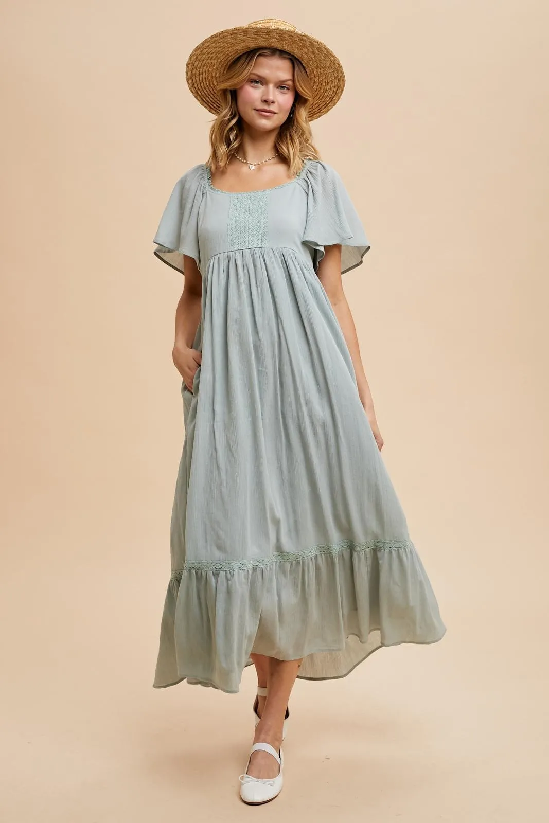 Sage Lace Square Neck Maternity Maxi Dress sold by Pinkblush