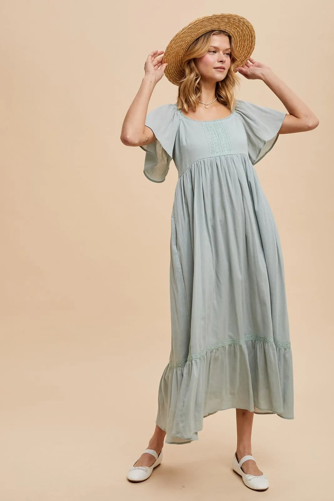 Sage Lace Square Neck Maternity Maxi Dress sold by Pinkblush product image thumbnail 2
